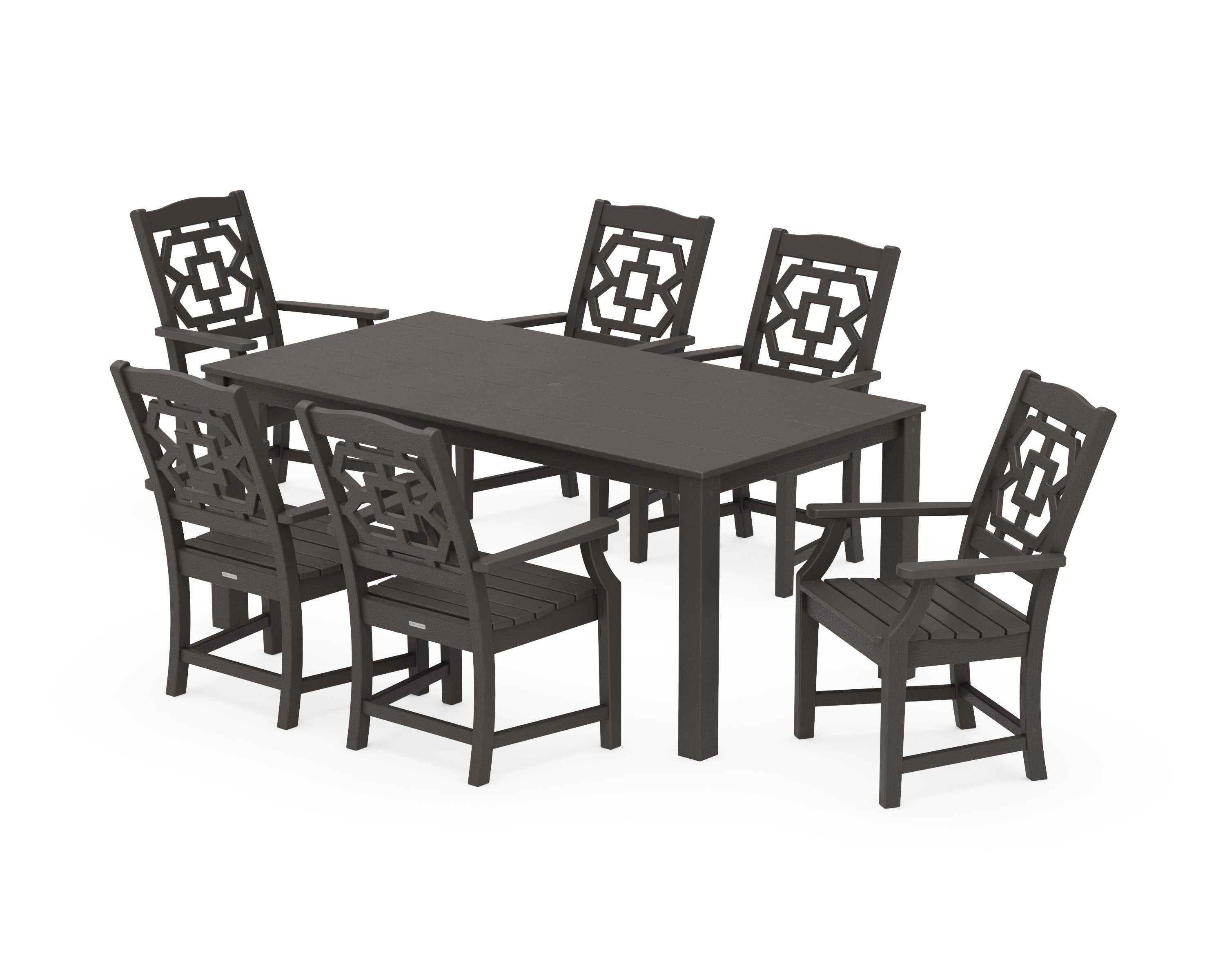 Chinoiserie Arm Chair 7-Piece Parsons Dining Set in Vintage Coffee