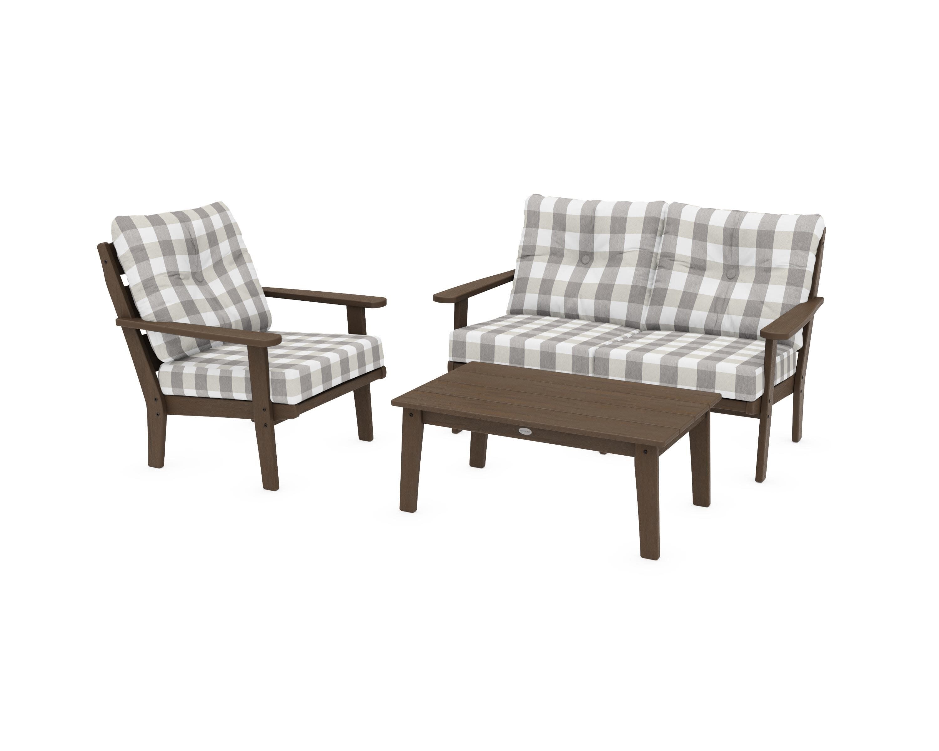Lakeside 3-Piece Deep Seating Set in Kona / Buffalo Plaid Grey Mist
