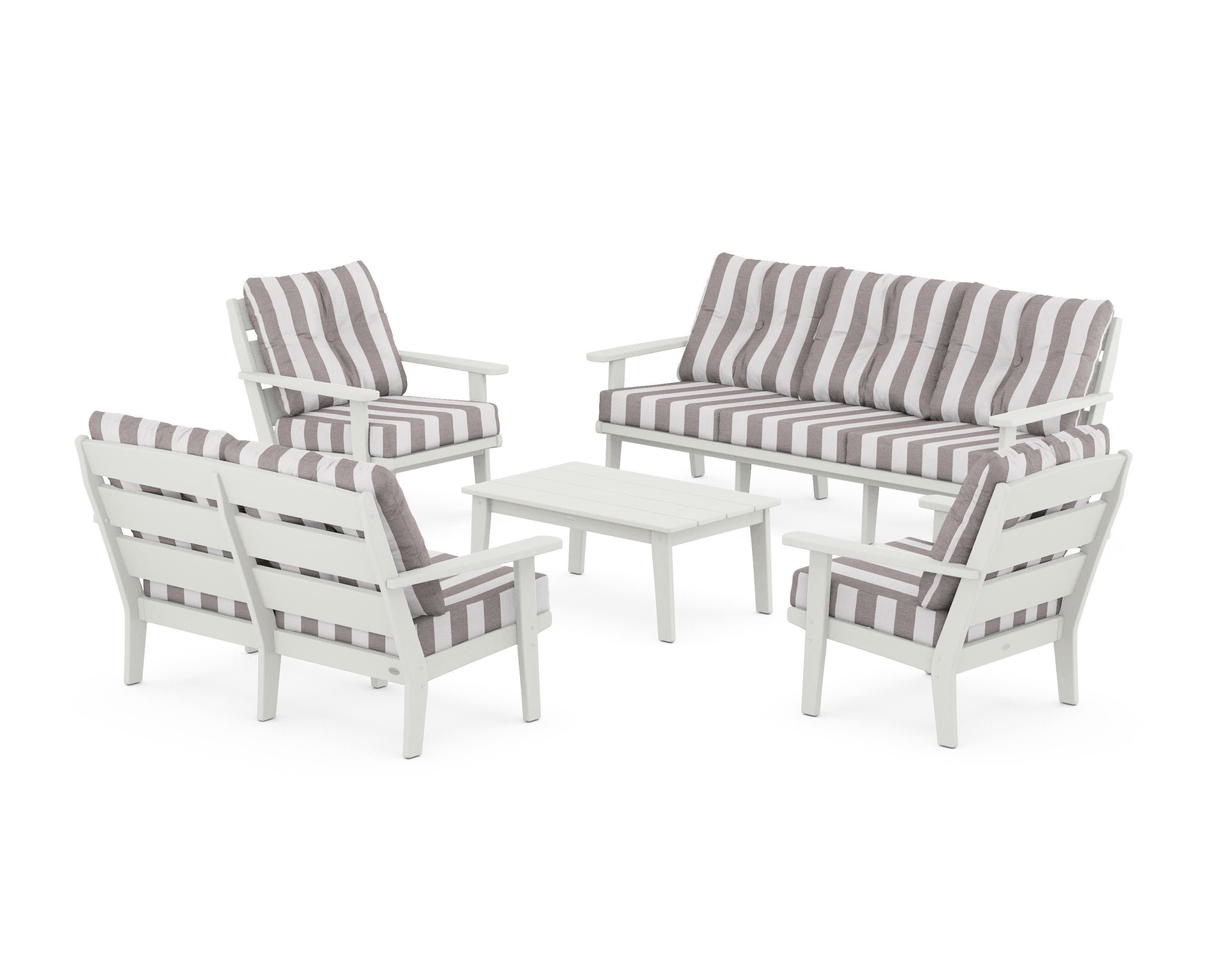 Lakeside 5-Piece Lounge Sofa Set in Vintage White / Cabana Stripe Grey Mist