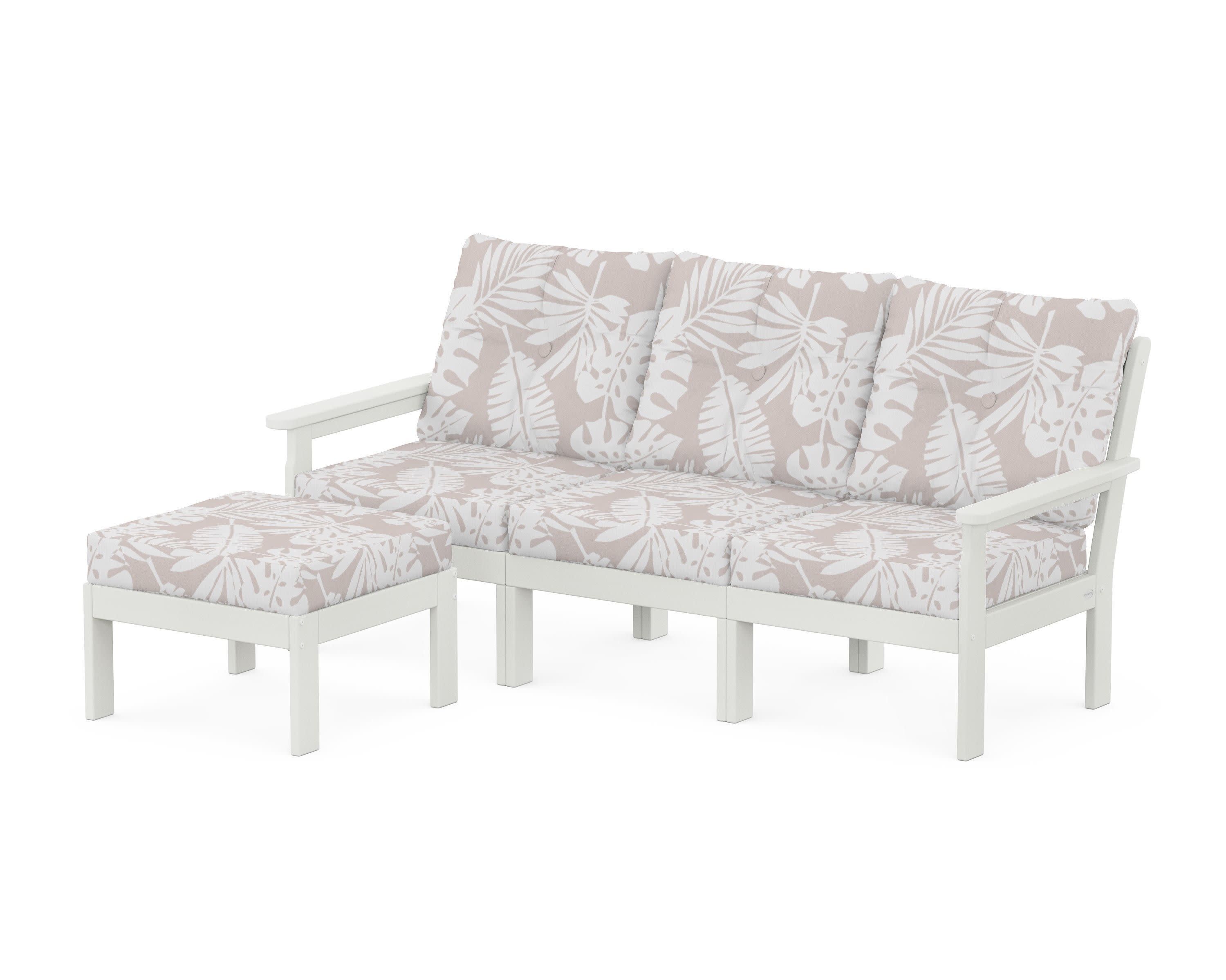 Vineyard 4-Piece Sectional with Ottoman in Vintage White / Leaf Dune Burlap