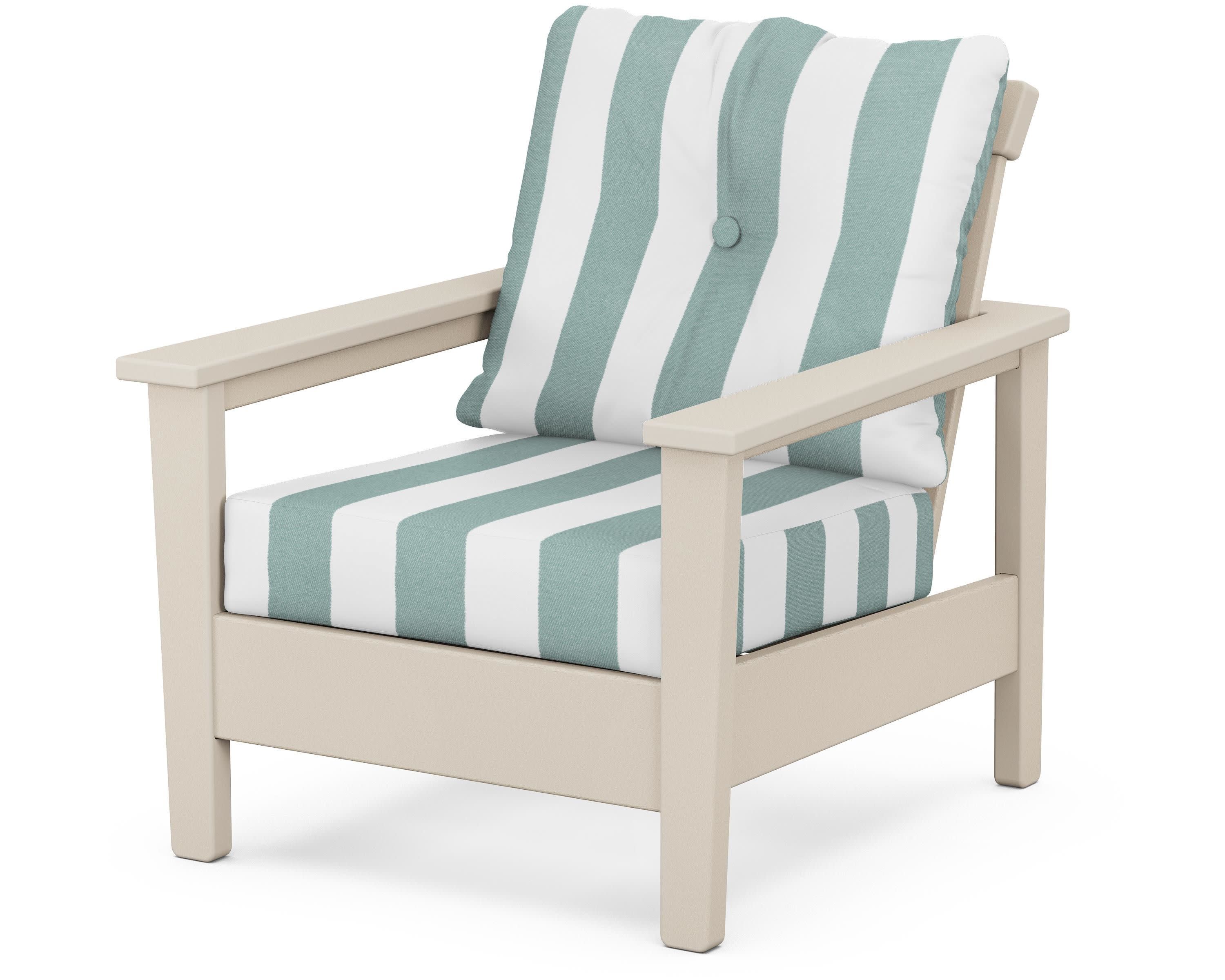 Prescott Deep Seating Chair in Sand / Cabana Stripe Glacier Spa