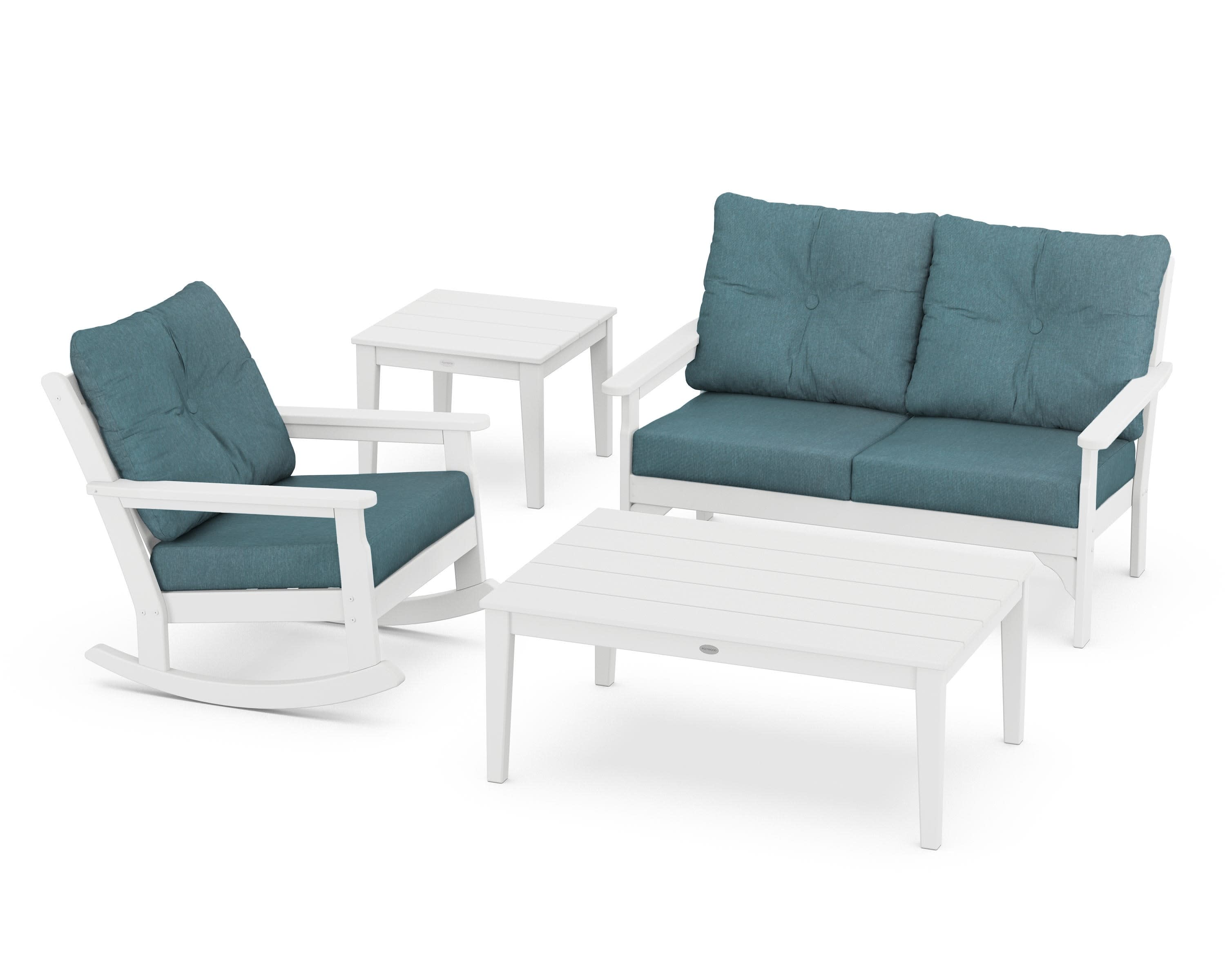 Vineyard 4-Piece Deep Seating Rocker Set in White / Ocean Teal
