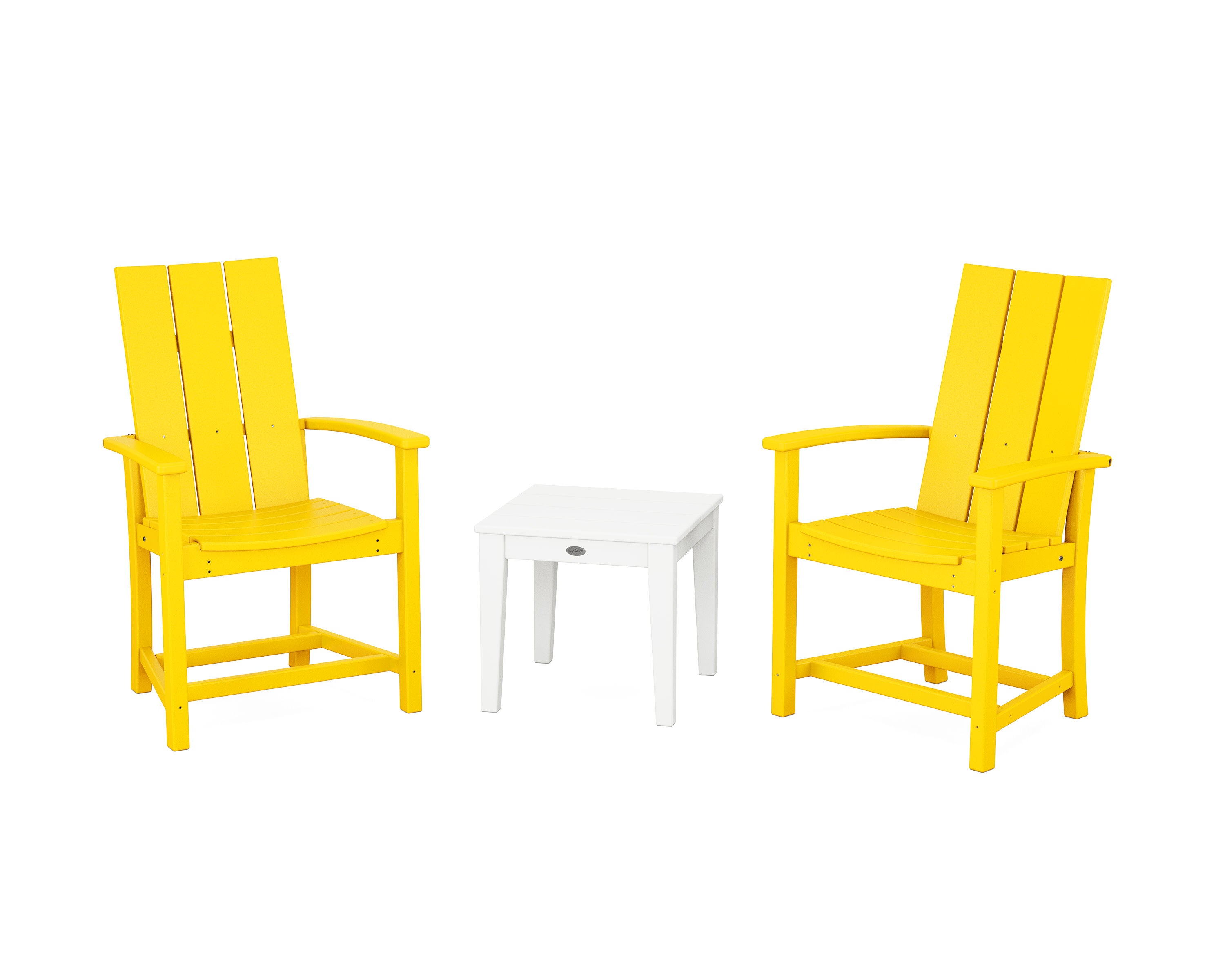 Modern 3-Piece Upright Adirondack Chair Set in Lemon / White