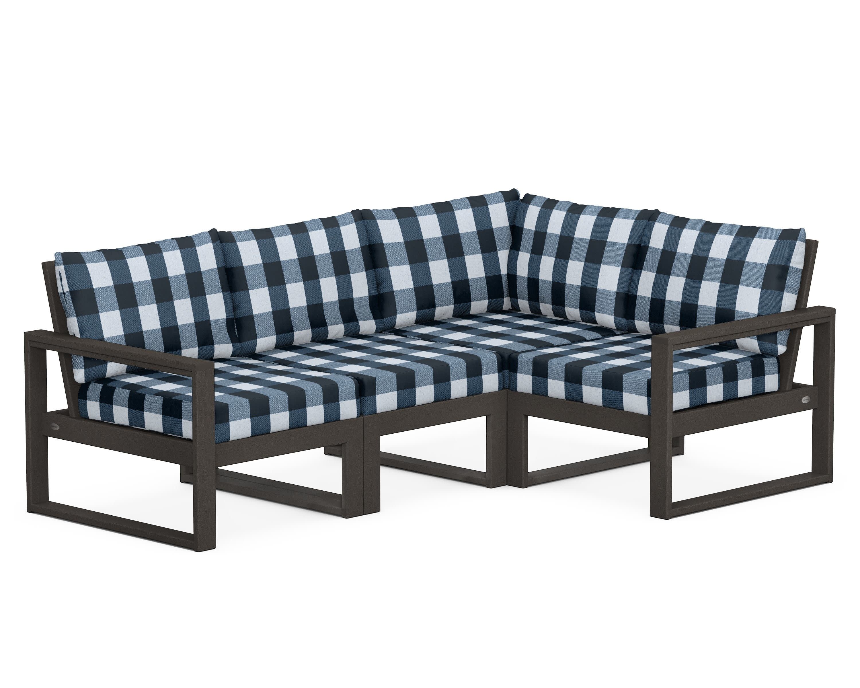 EDGE 4-Piece Modular Deep Seating Set in Vintage Coffee / Buffalo Plaid Marine Indigo