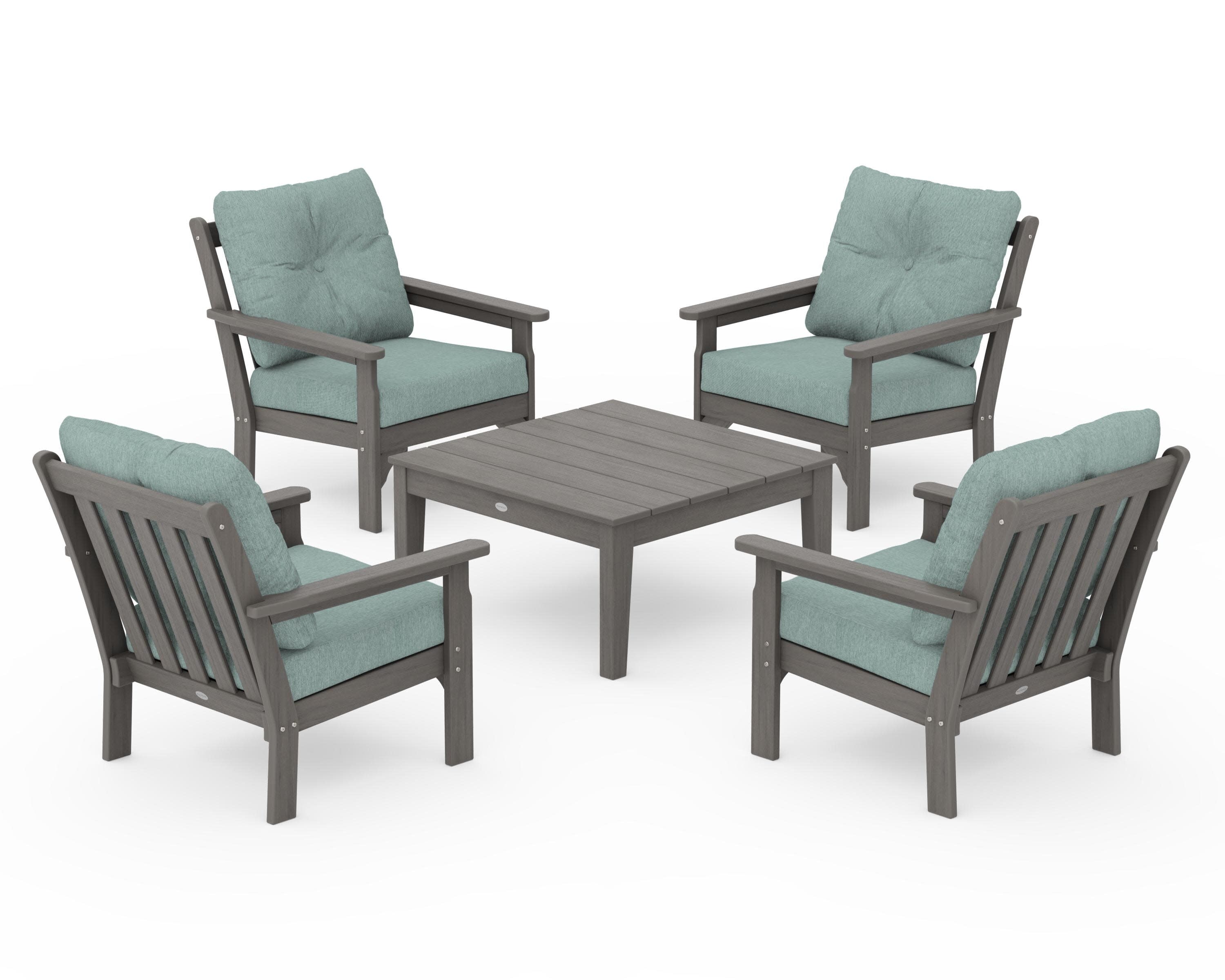 Vineyard 5-Piece Deep Seating Conversation Set in Driftwood / Glacier Spa