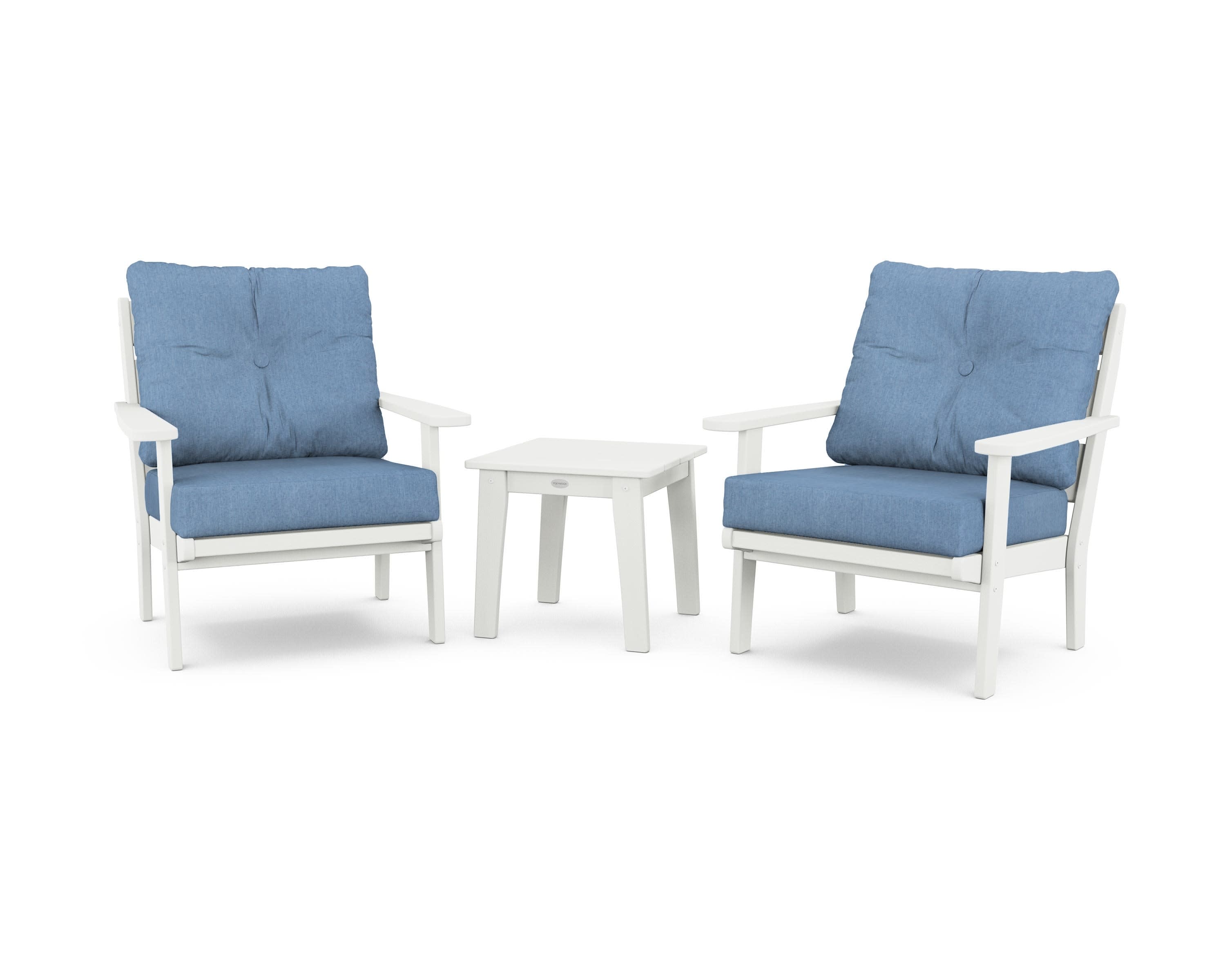 Lakeside 3-Piece Deep Seating Chair Set in Vintage White / Sky Blue