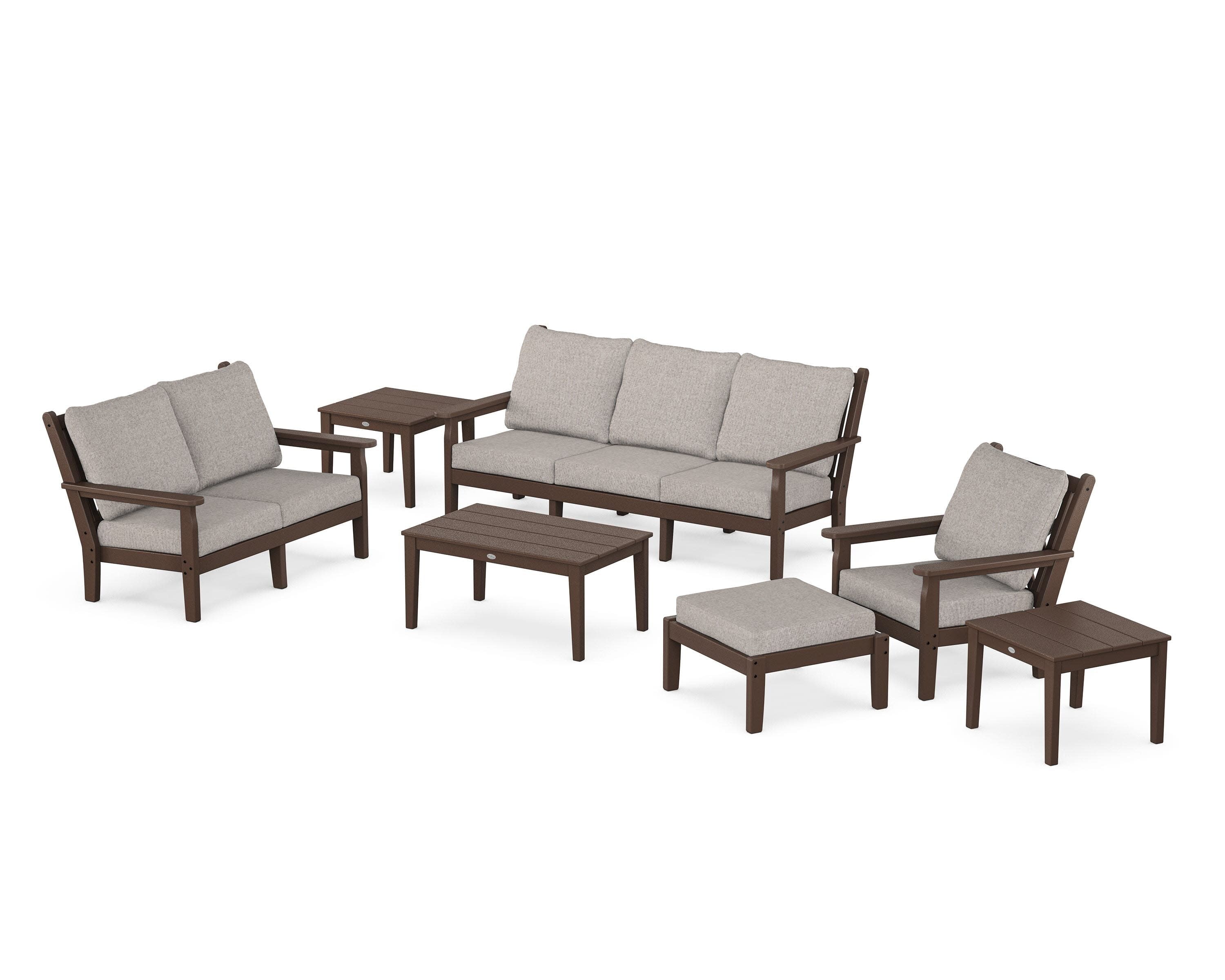 Chippendale 7-Piece Deep Seating Set in Mahogany / Weathered Tweed