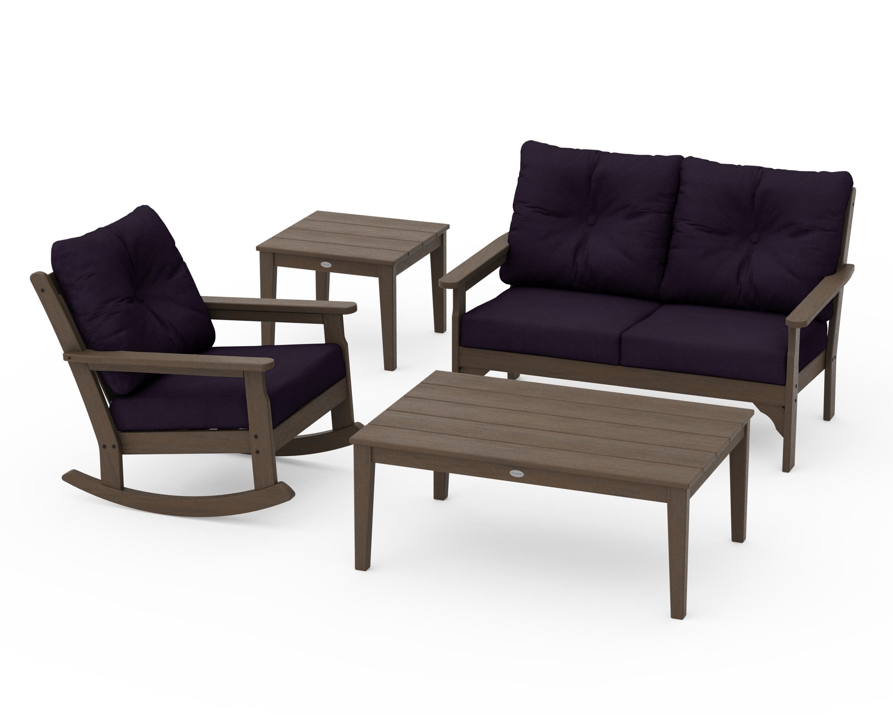 Vineyard 4-Piece Deep Seating Rocker Set in Kona / Navy Linen