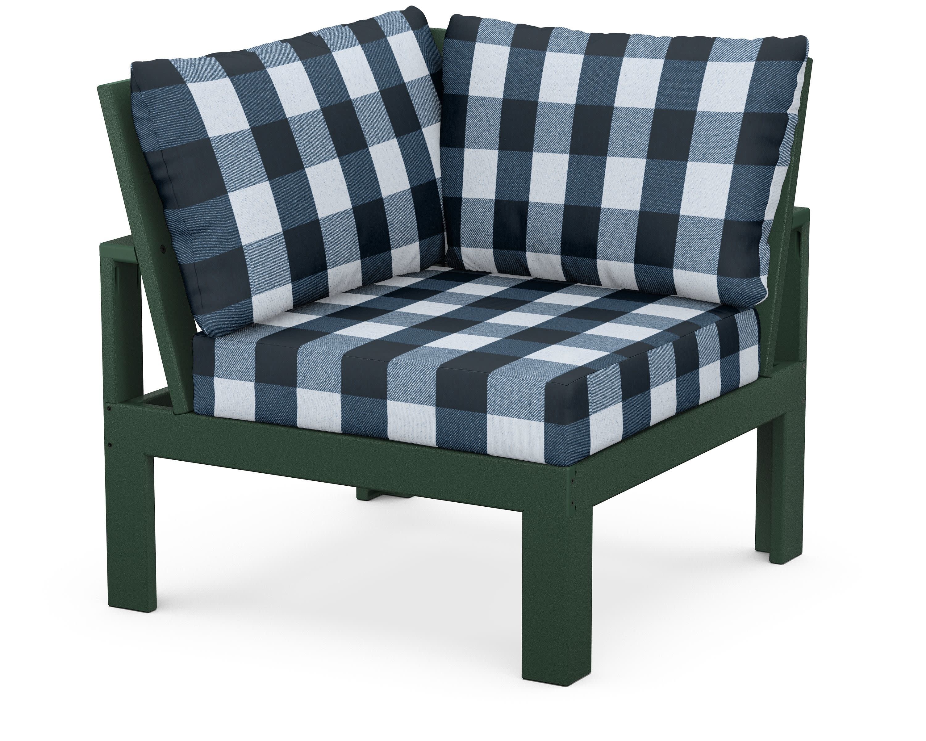 Modular Corner Chair in Green / Buffalo Plaid Marine Indigo