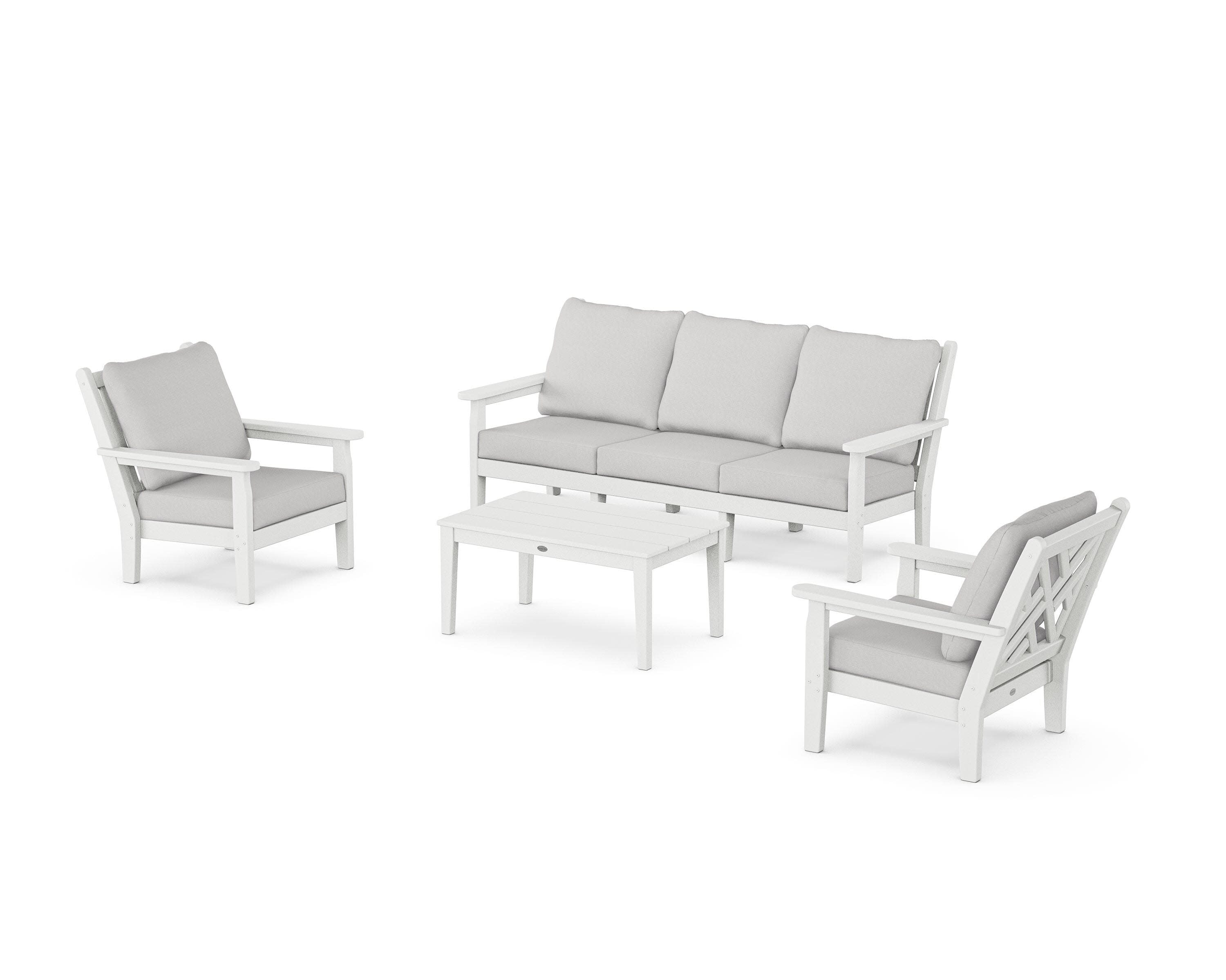 Chippendale 4-Piece Deep Seating Set with Sofa in White / Diamond in the Rough