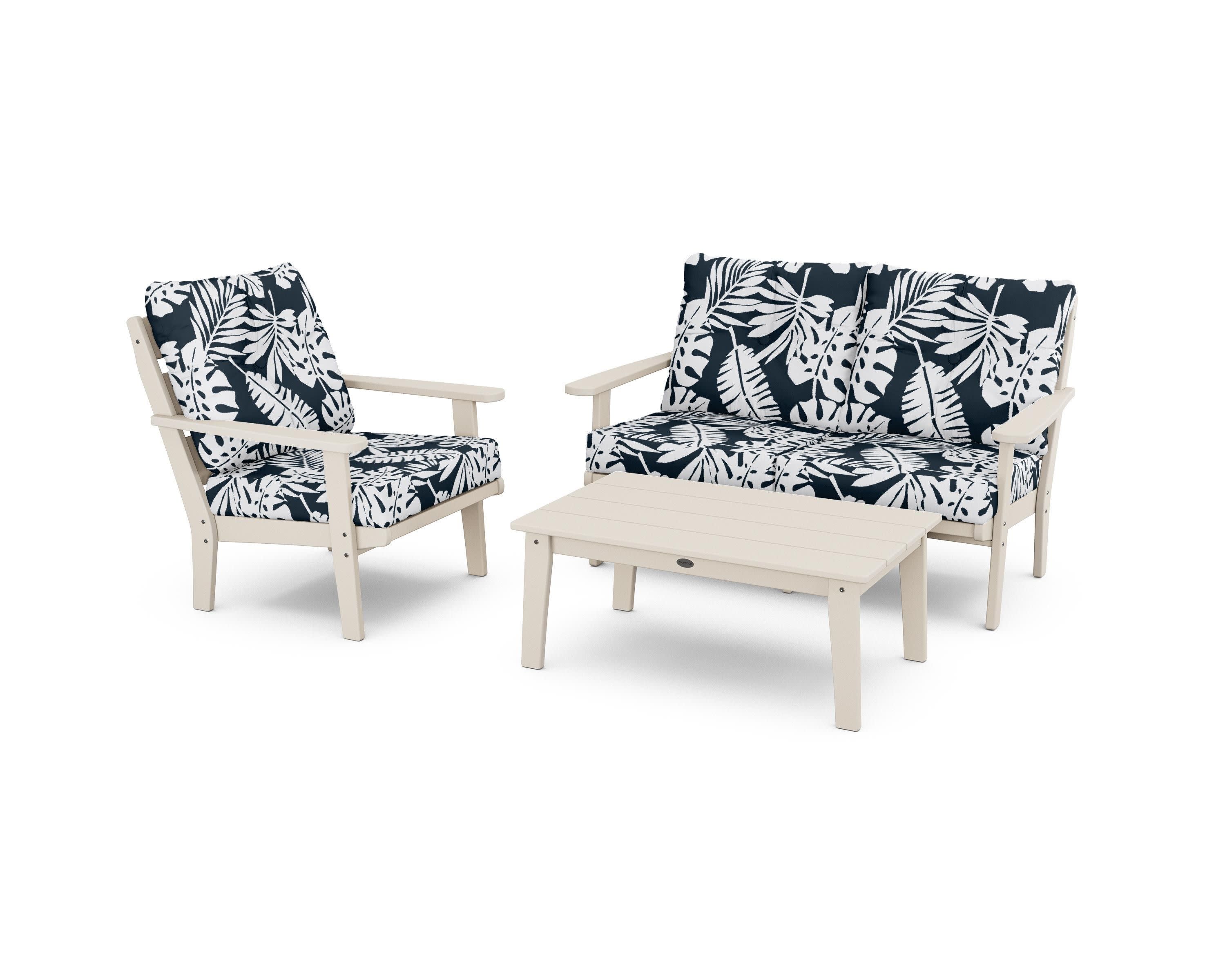 Lakeside 3-Piece Deep Seating Set in Sand / Leaf Marine Indigo