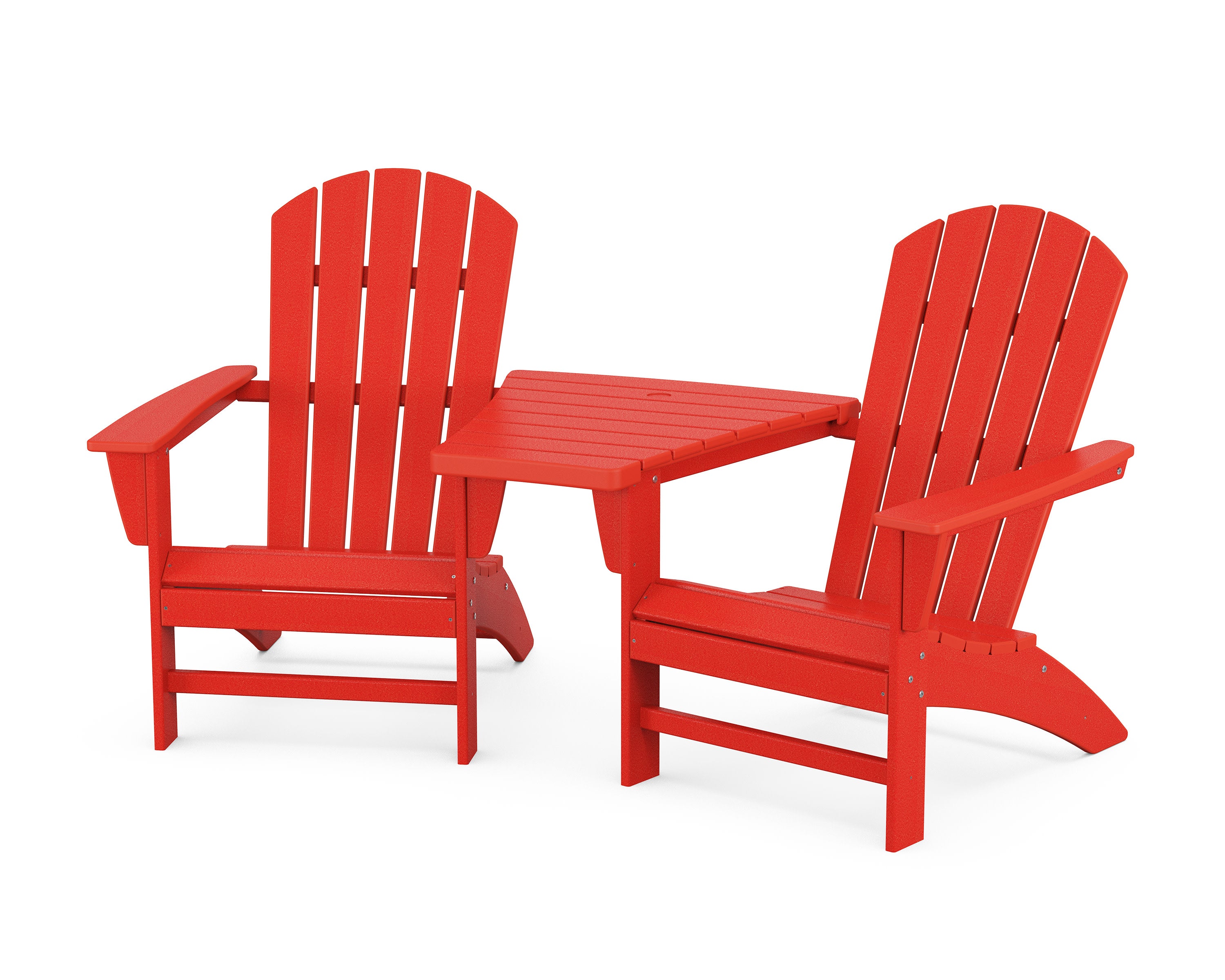 Nautical 3-Piece Adirondack Set with Angled Connecting Table in Sunset Red
