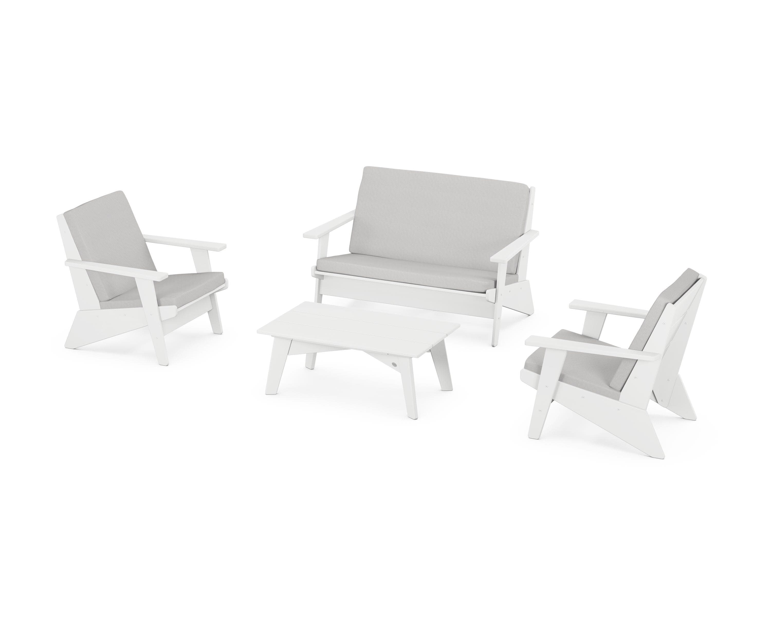 Riviera Modern Lounge 4-Piece Set in White / Diamond in the Rough