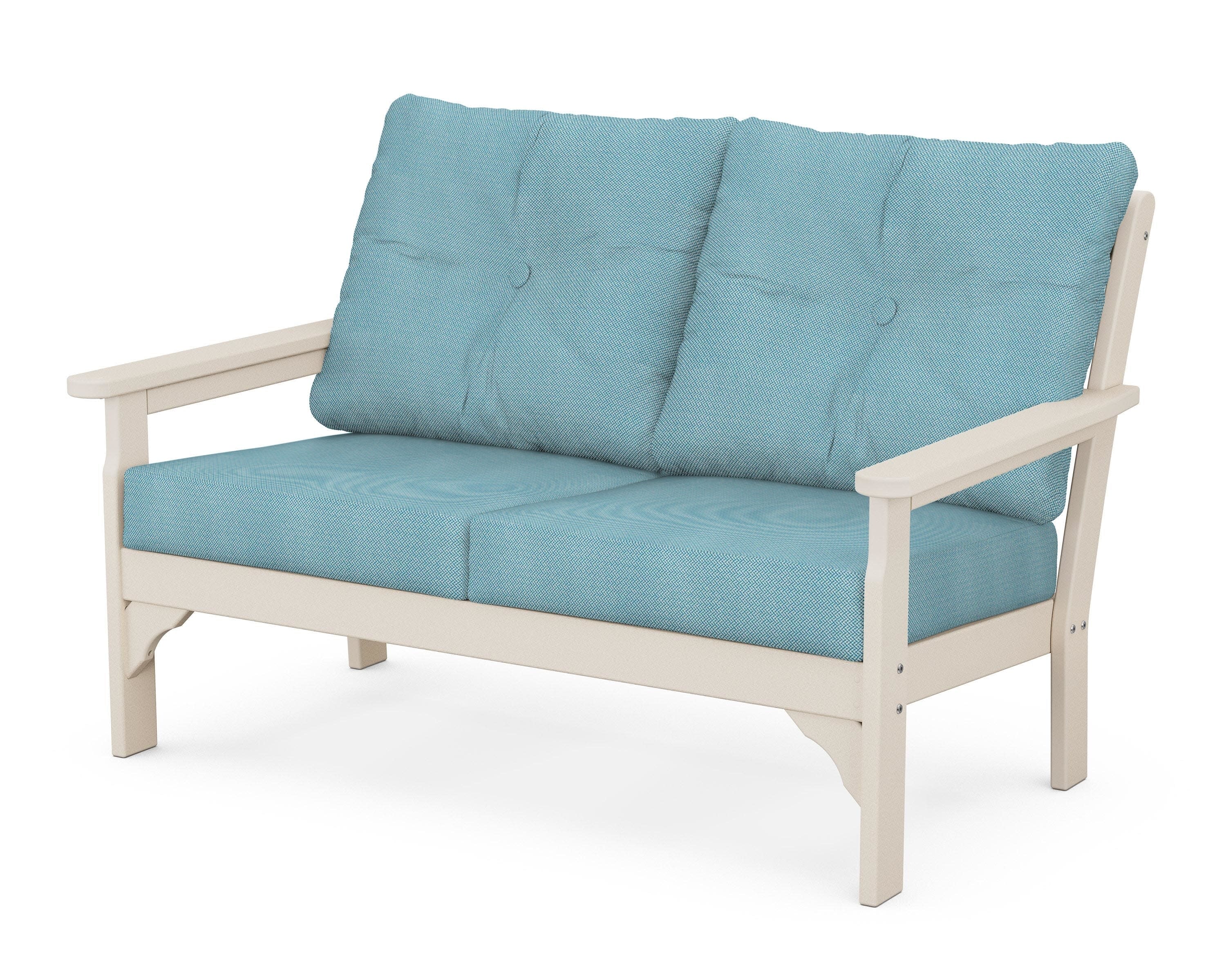 Vineyard Deep Seating Loveseat in Sand / Lattice Sky Blue