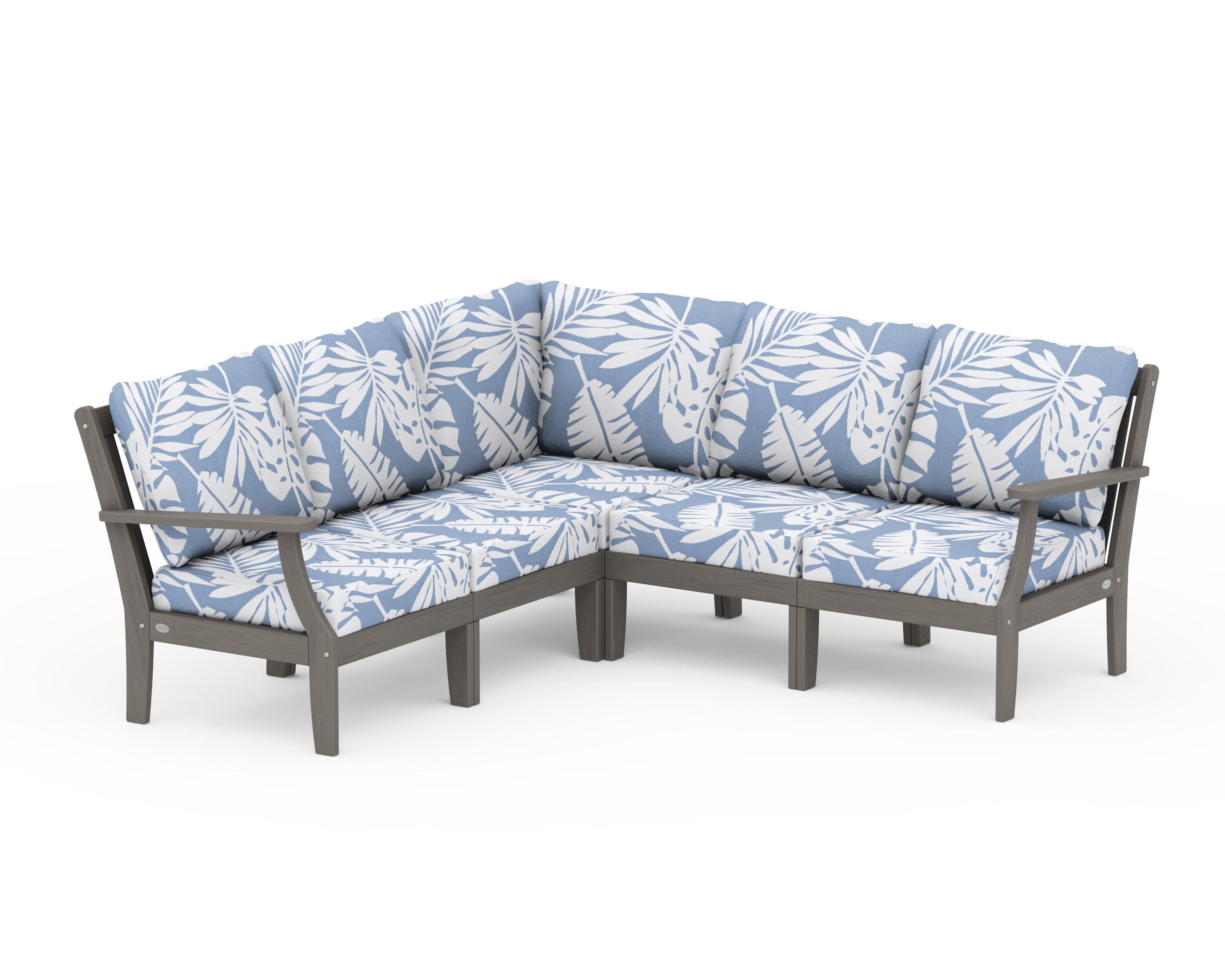 Braxton Modular 5-Piece Deep Seating Set in Driftwood / Leaf Sky Blue