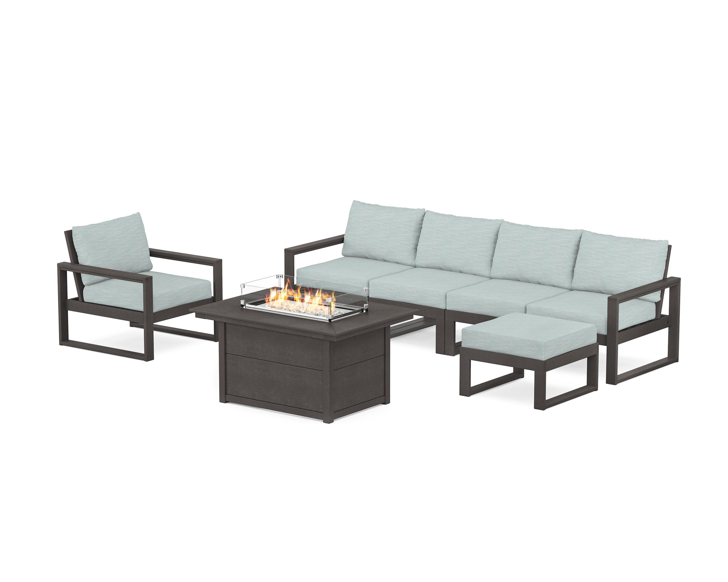 EDGE Sectional Lounge and Fire Pit Set in Vintage Coffee / Soothe Mist