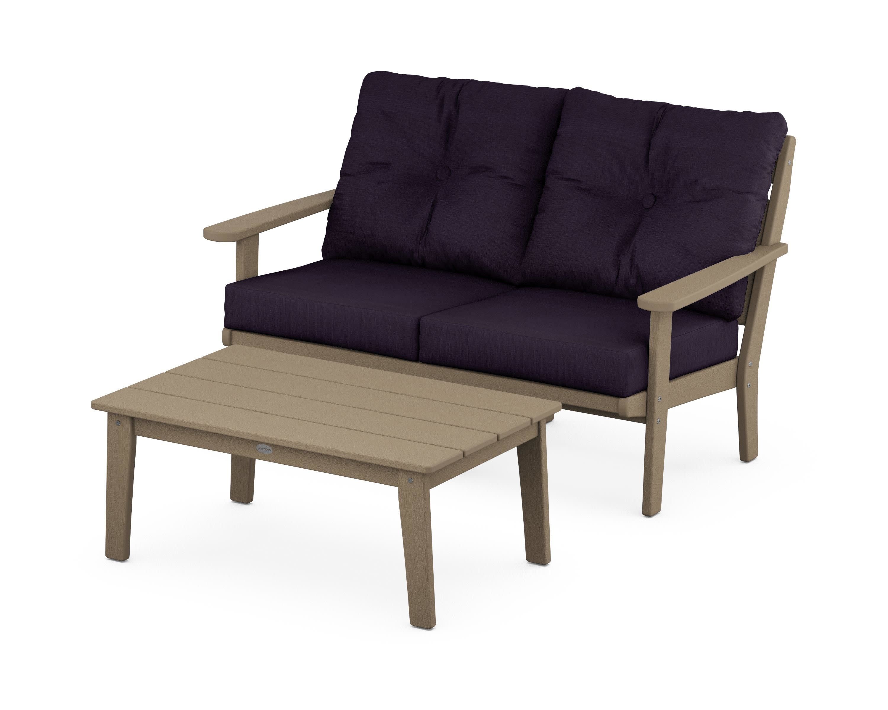 Lakeside 2-Piece Lounge Loveseat Set in Vintage Sahara / Navy Linen
