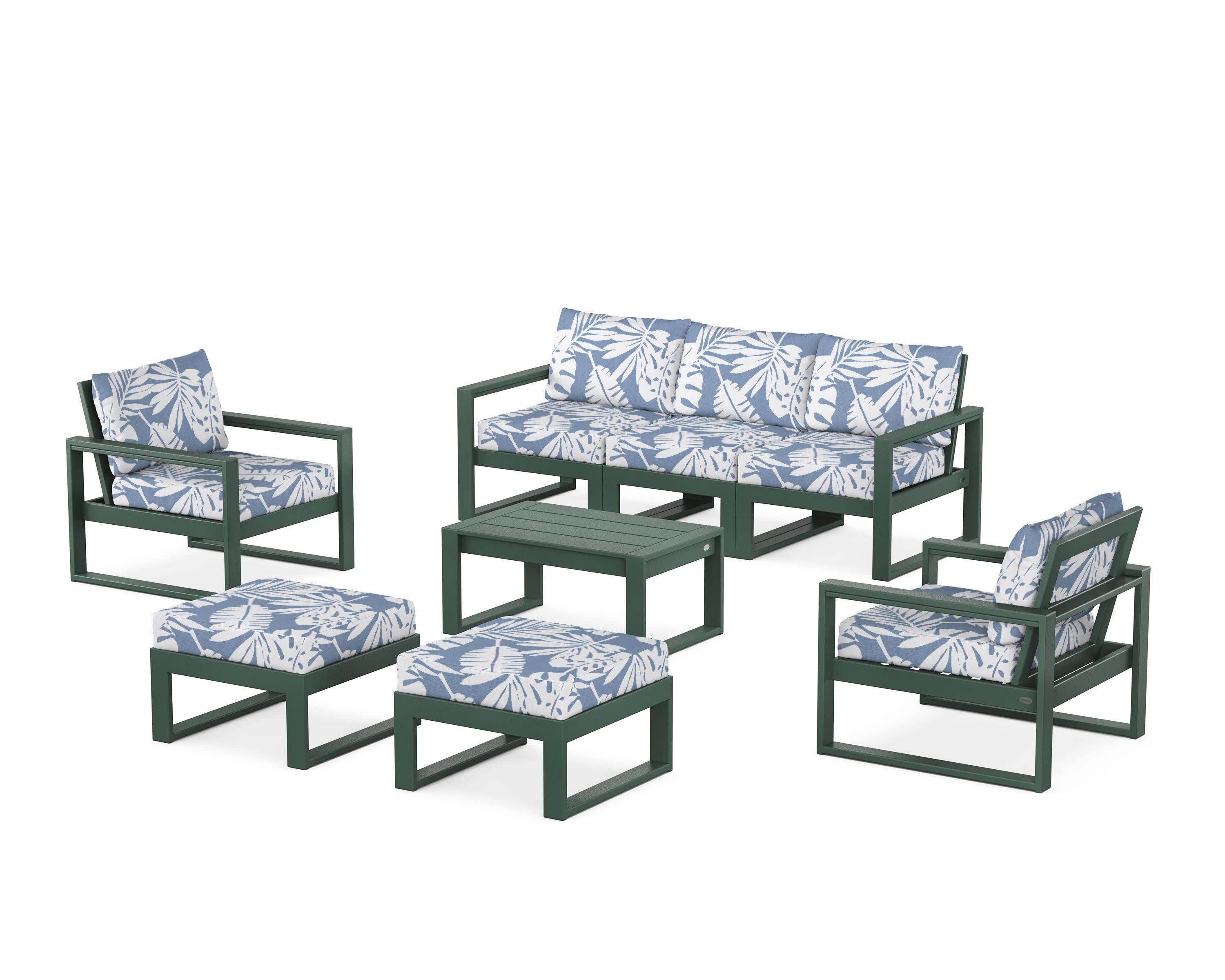 EDGE Sectional 8-Piece Lounge Sofa Set in Green / Leaf Sky Blue