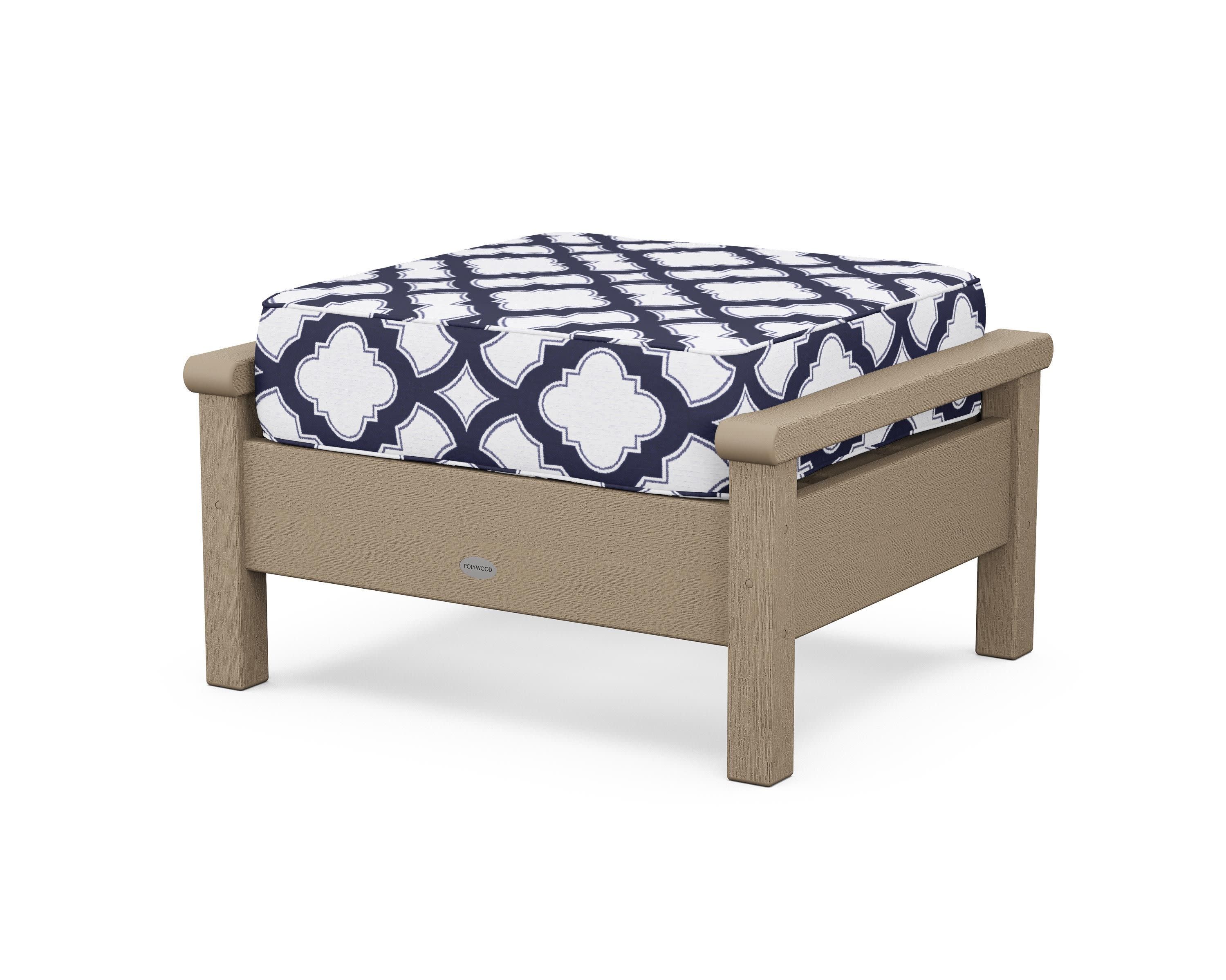 Harbour Deep Seating Ottoman in Vintage Sahara / Trellis Navy