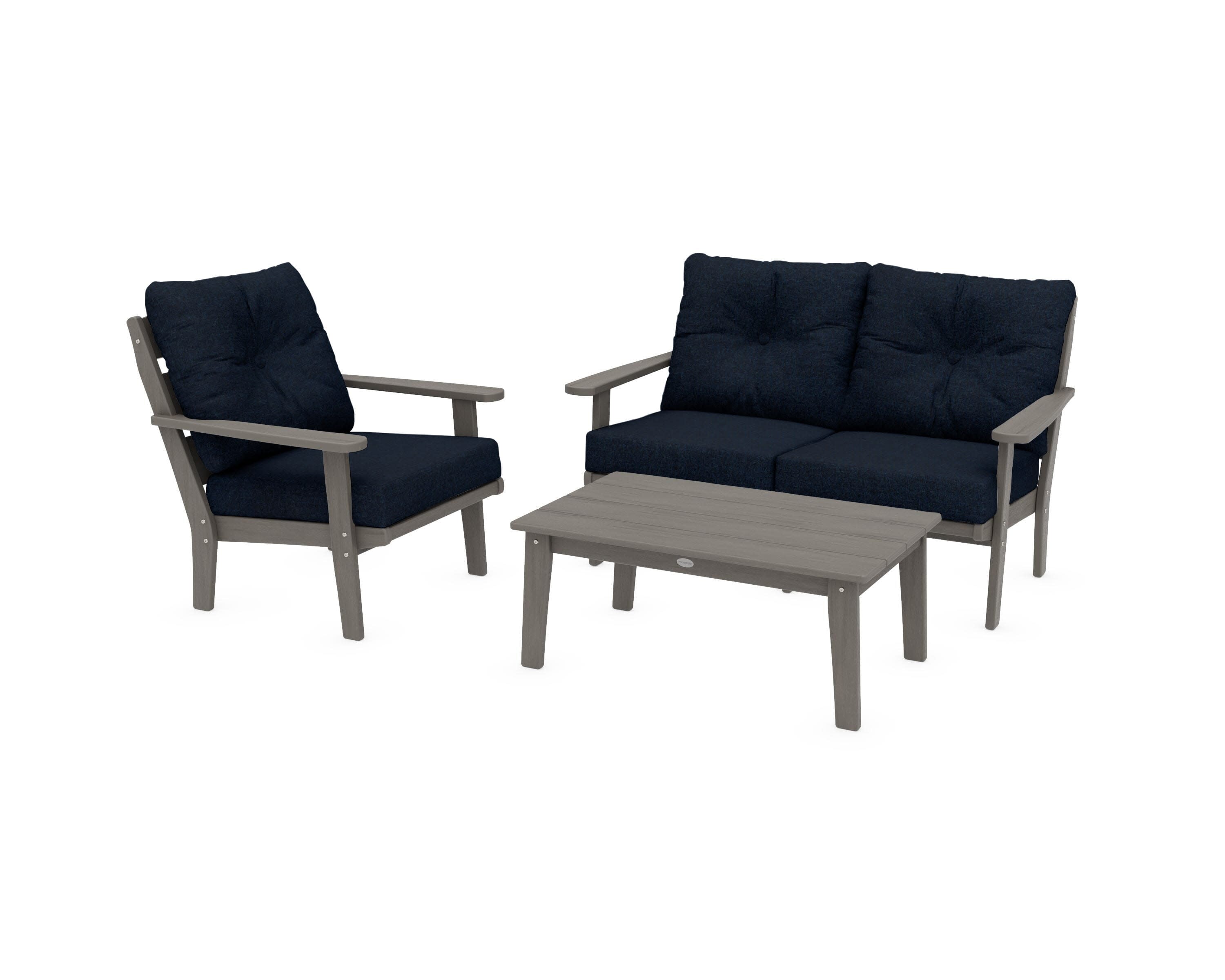 Lakeside 3-Piece Deep Seating Set in Driftwood / Marine Indigo