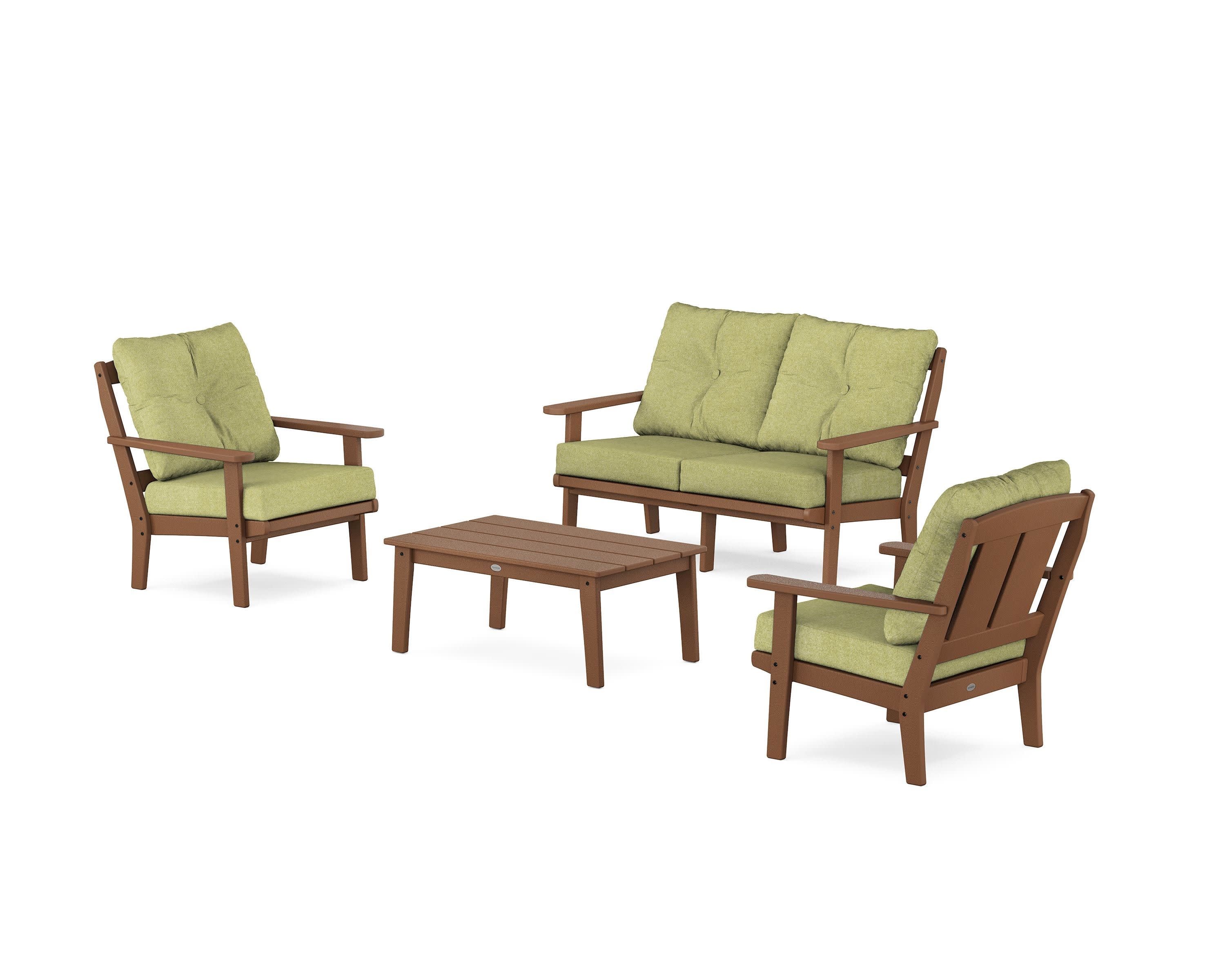 Mission 4-Piece Deep Seating Set with Loveseat in Teak / Chartreuse Boucle