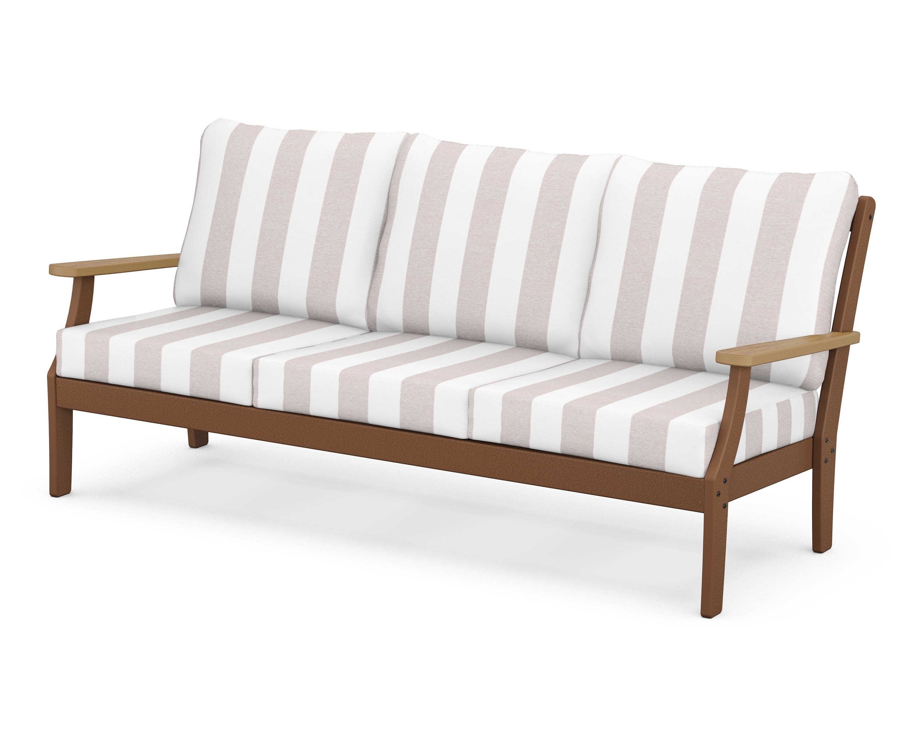 Braxton Deep Seating Sofa in Teak / Natural / Cabana Stripe Dune Burlap