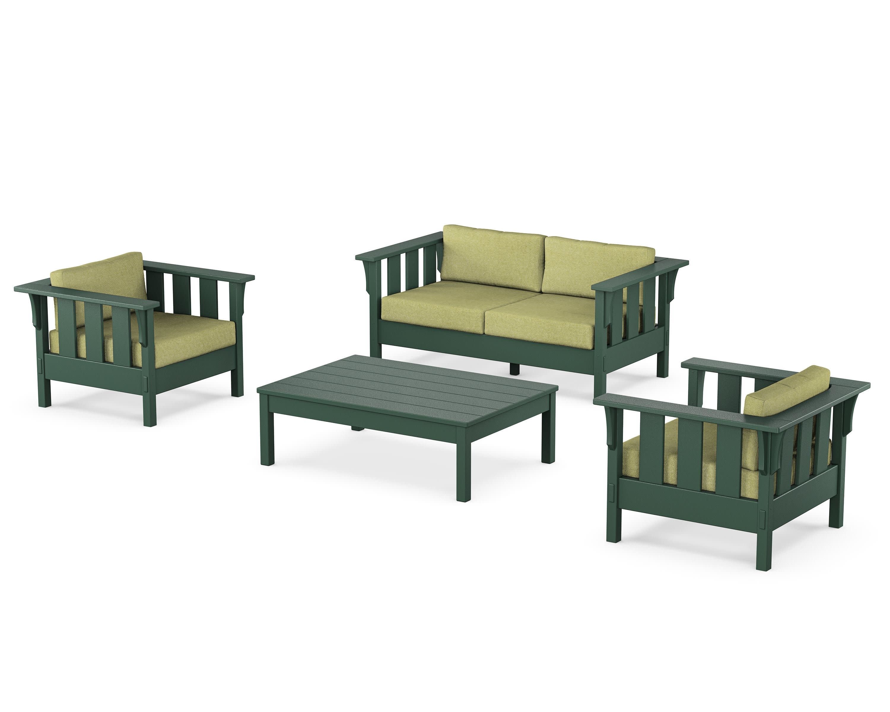 Acadia 4-Piece Deep Seating Set with Loveseat in Green / Chartreuse Boucle