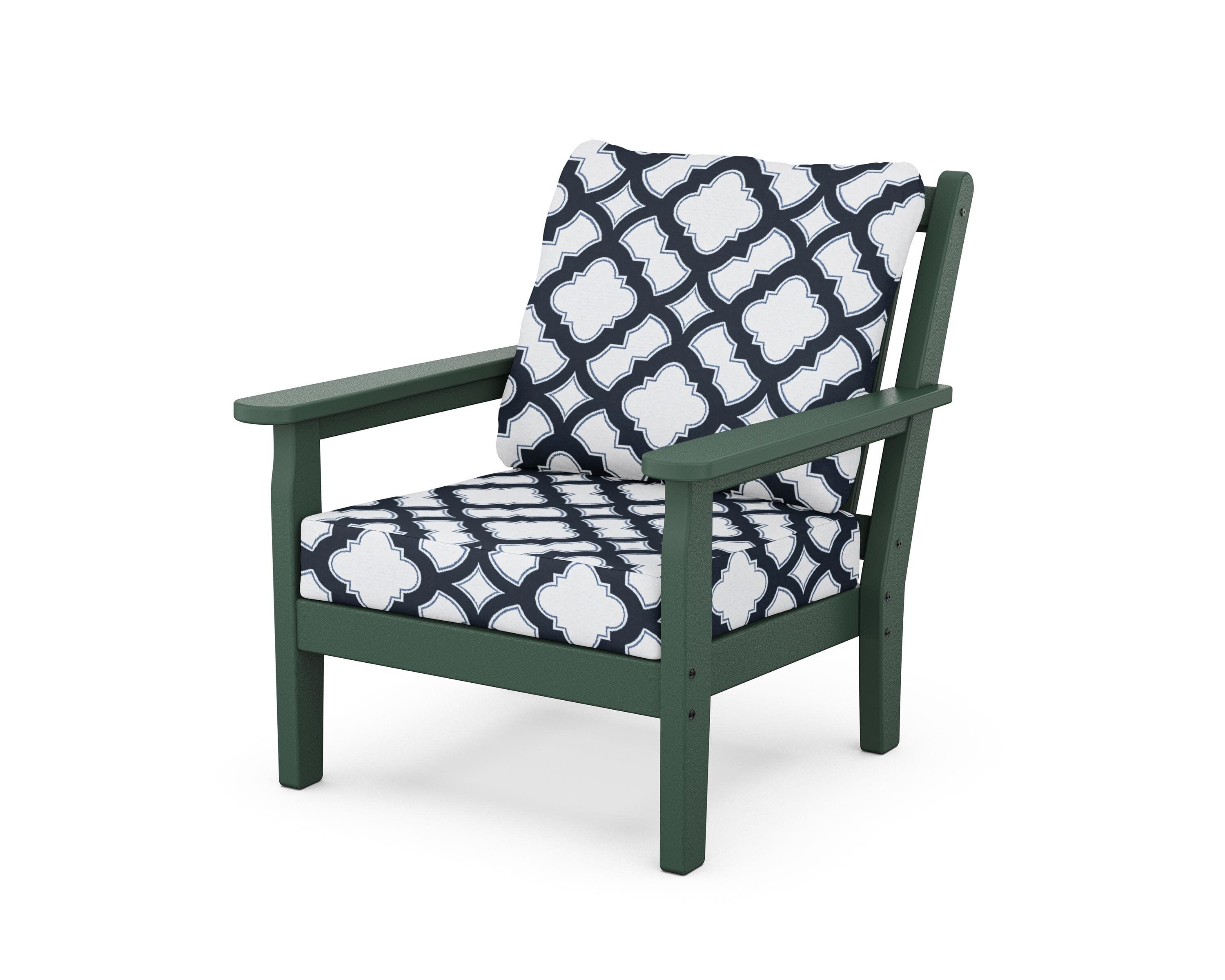 Chippendale Deep Seating Chair in Green / Trellis Marine Indigo
