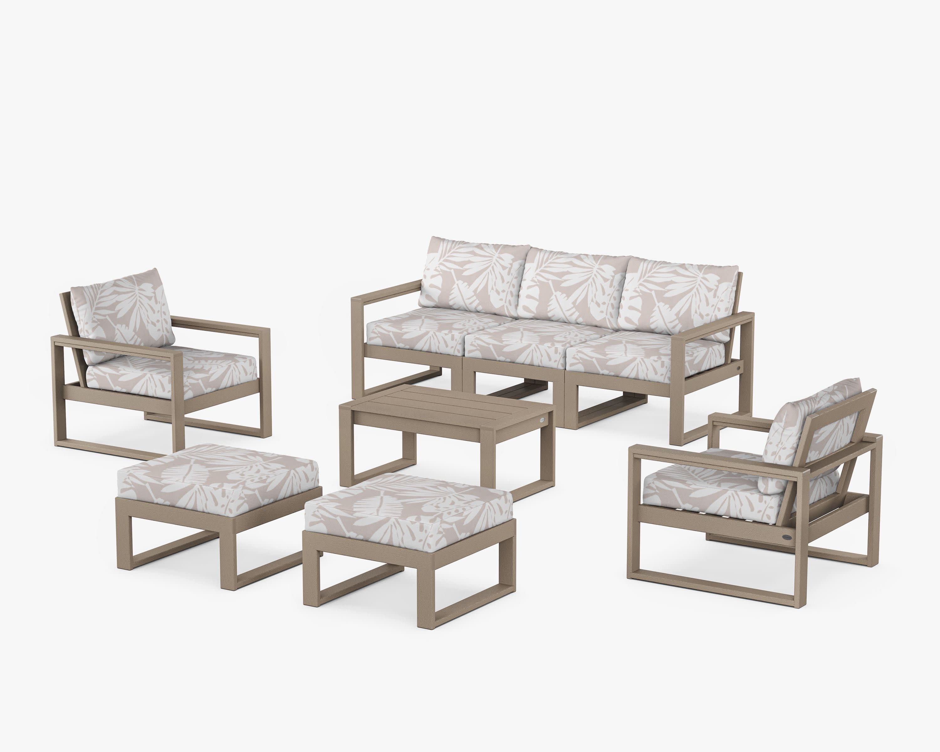 EDGE Sectional 8-Piece Lounge Sofa Set in Vintage Sahara / Leaf Dune Burlap