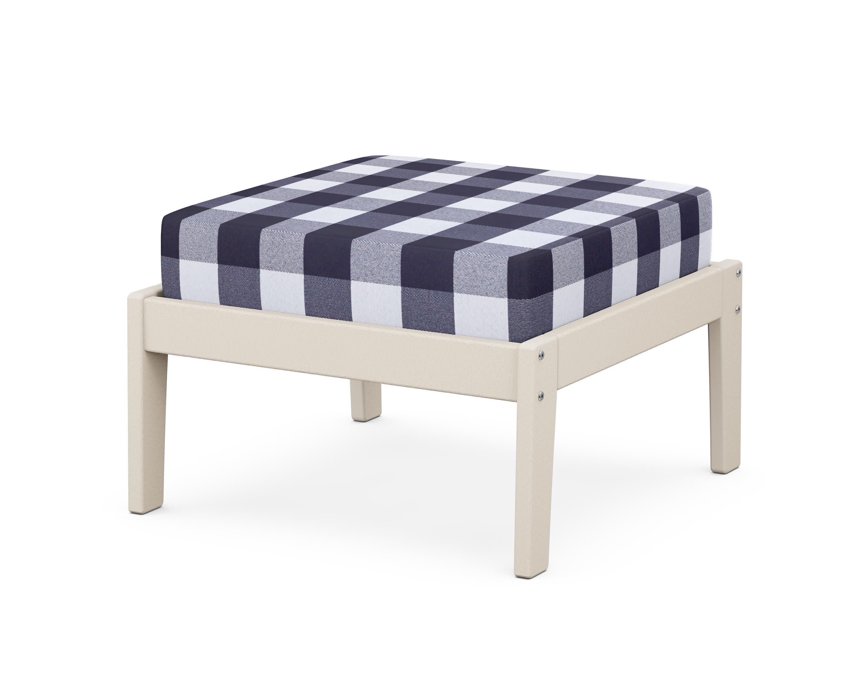 Deep Seating Ottoman in Sand / Buffalo Plaid Navy