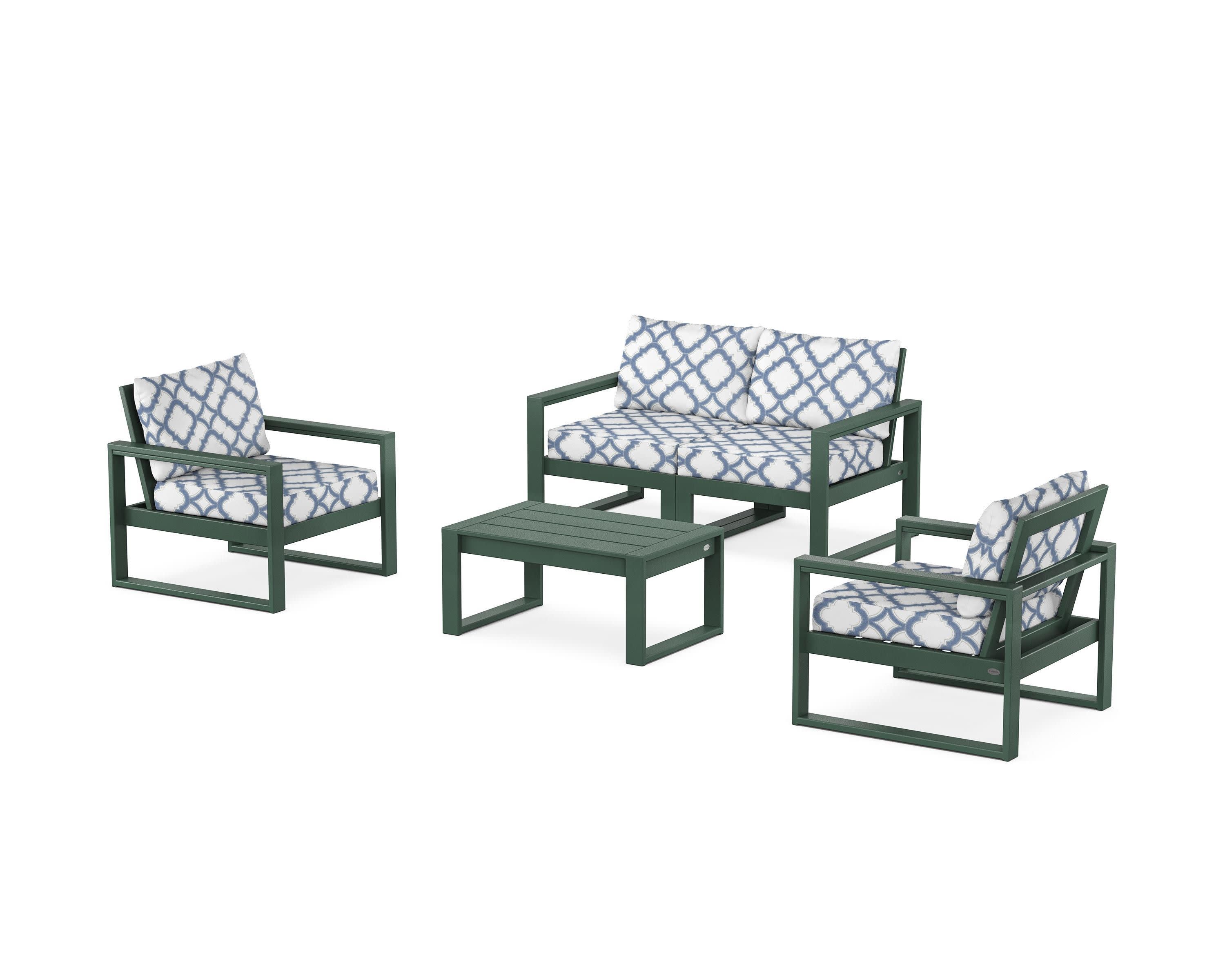 EDGE Sectional 4-Piece Deep Seating Set with Loveseat in Green / Trellis Sky Blue