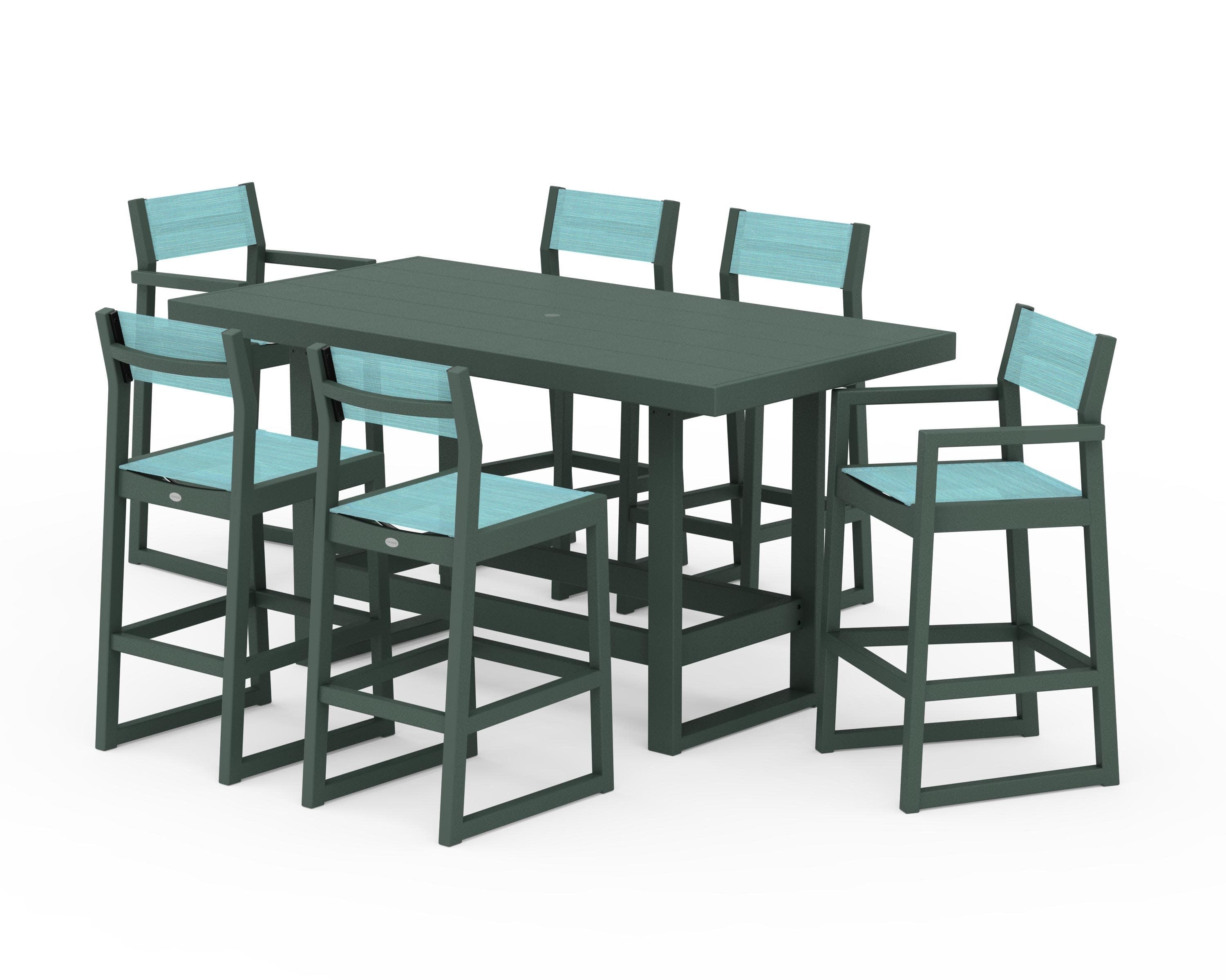 EDGE Sling 7-Piece Bar Table Set in Green / Dupioni Aquamarine Sling