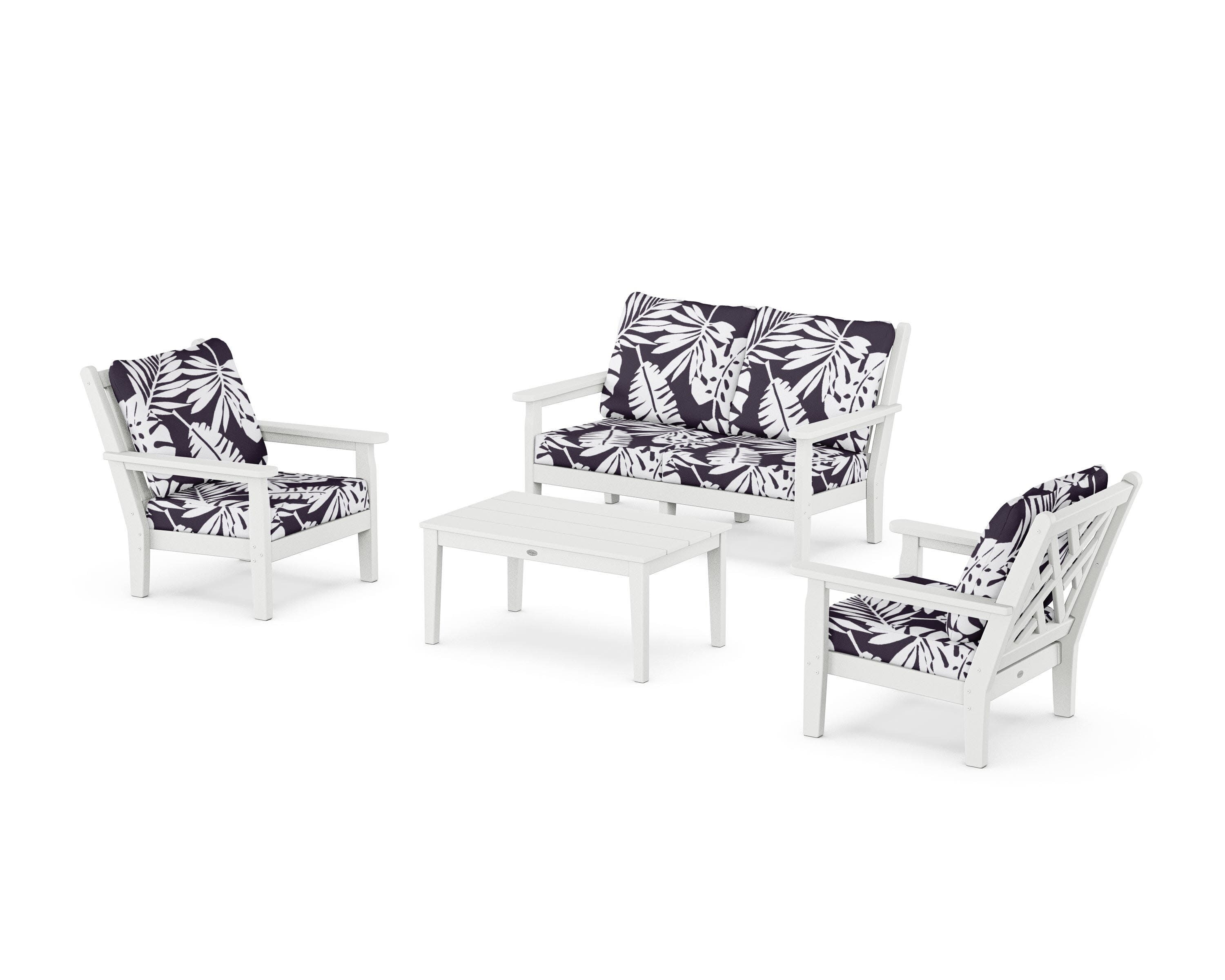 Chippendale 4-Piece Deep Seating Set with Loveseat in White / Leaf Navy