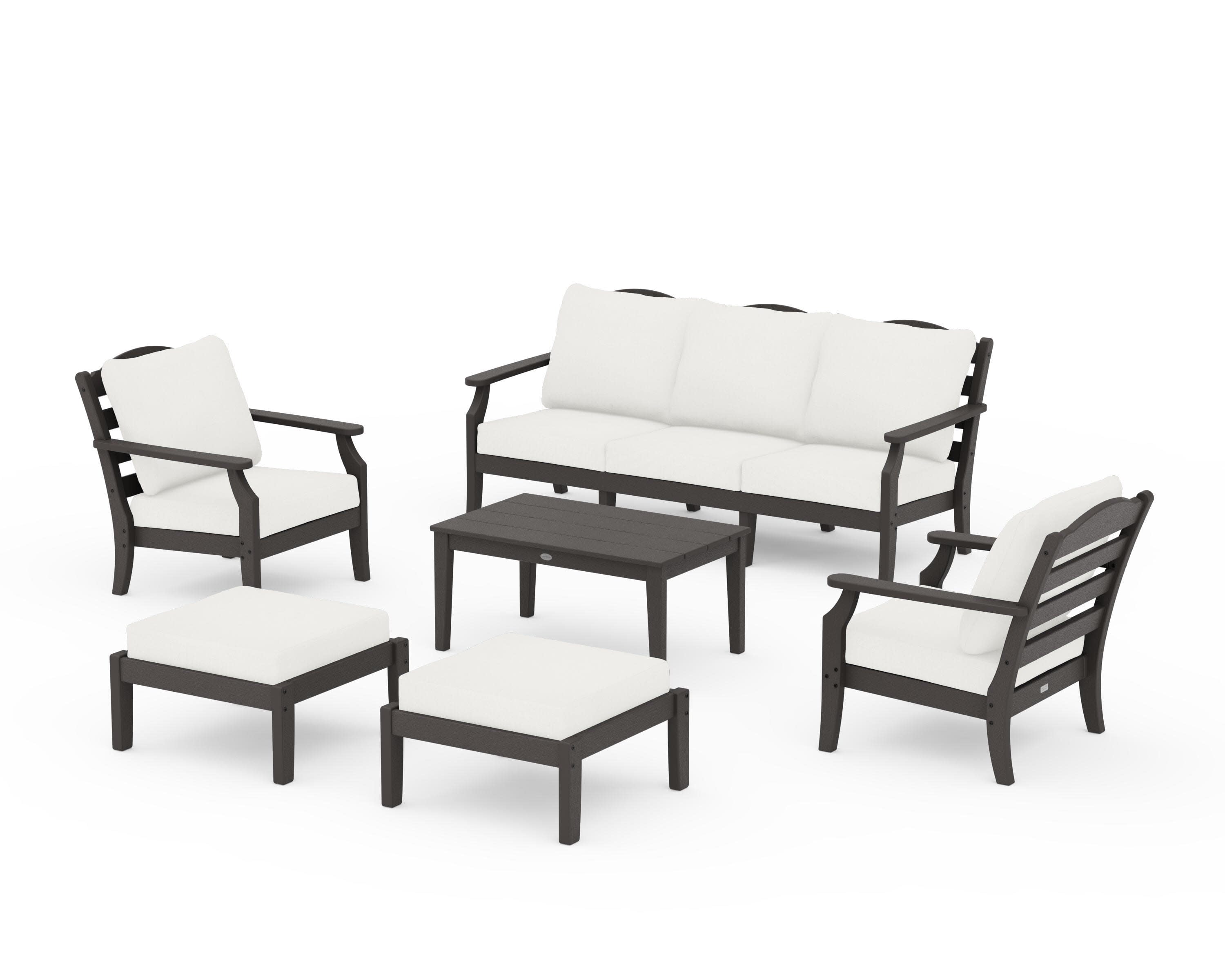 Savannah 6-Piece Lounge Sofa Set in Vintage Coffee / Natural Linen