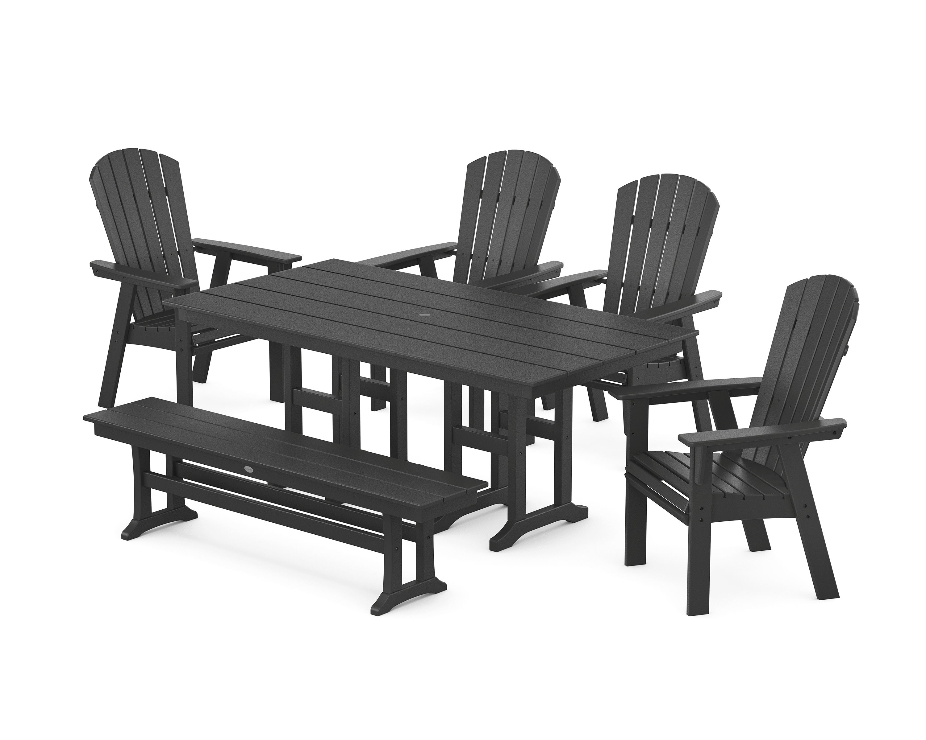 Nautical Curveback Adirondack 6-Piece Farmhouse Dining Set with Bench in Black