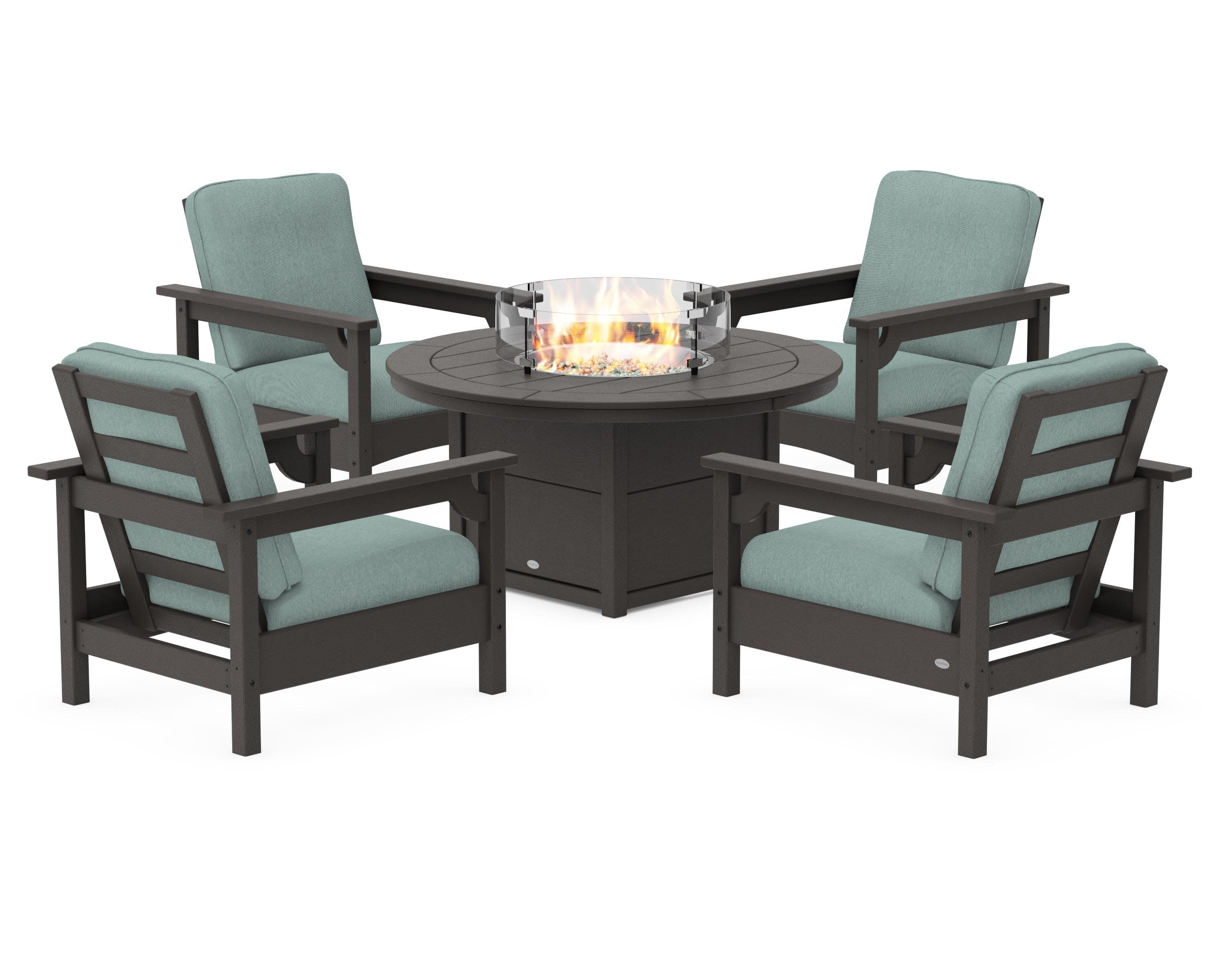 Club 5-Piece Conversation Set with Fire Pit Table in Vintage Coffee / Glacier Spa