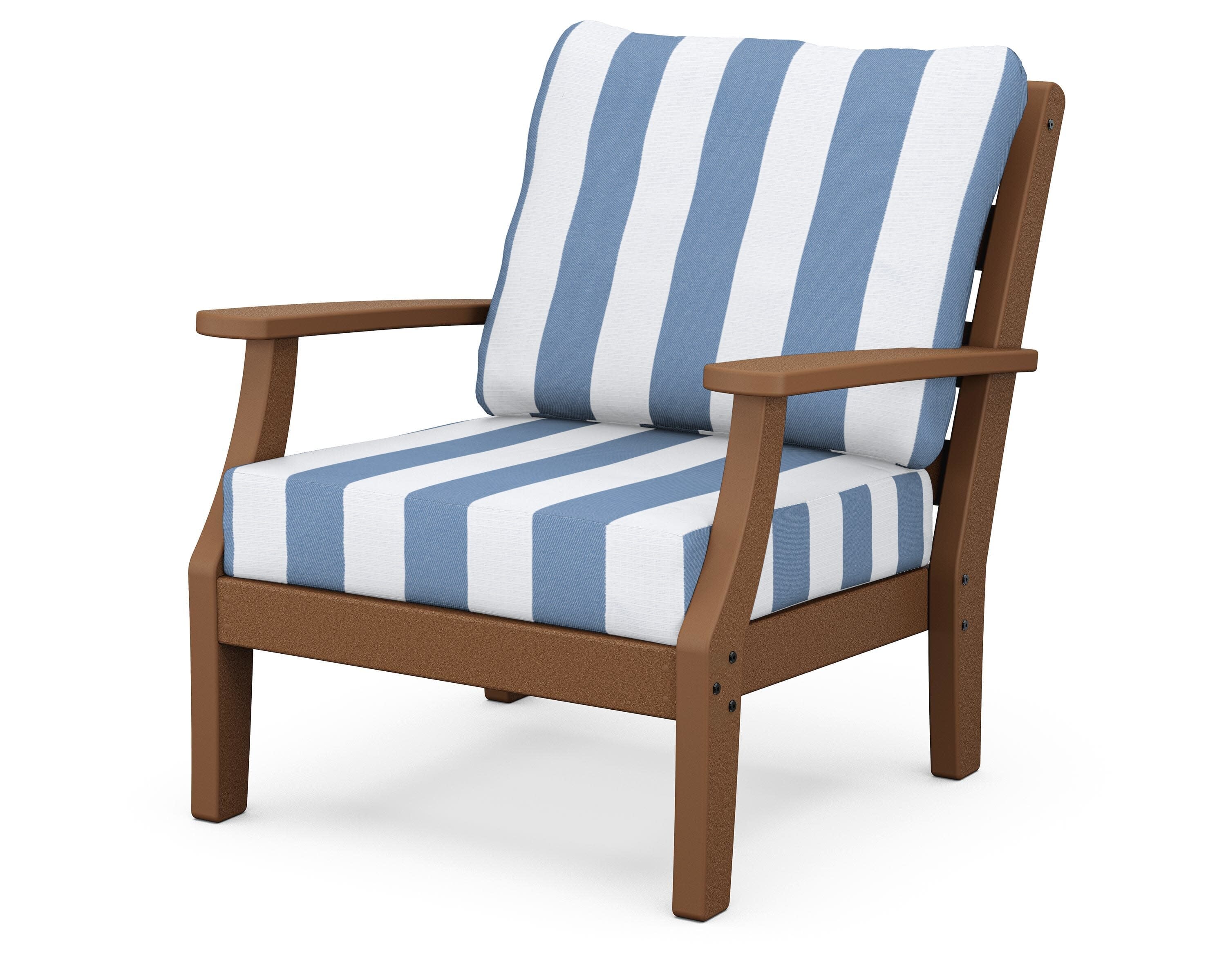Chesapeake Deep Seating Chair in Teak / Cabana Stripe Sky Blue