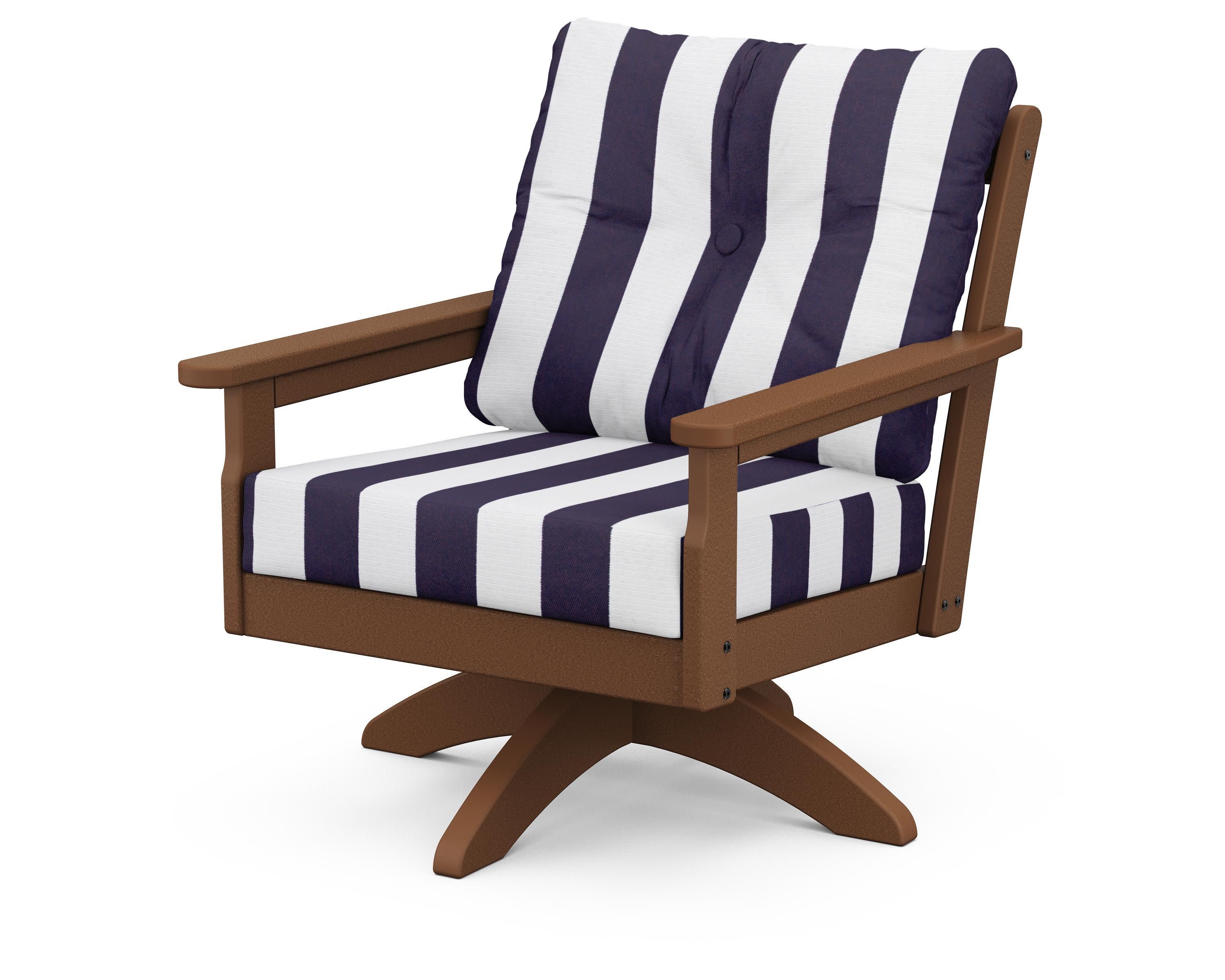 Vineyard Deep Seating Swivel Chair in Teak / Cabana Stripe Navy