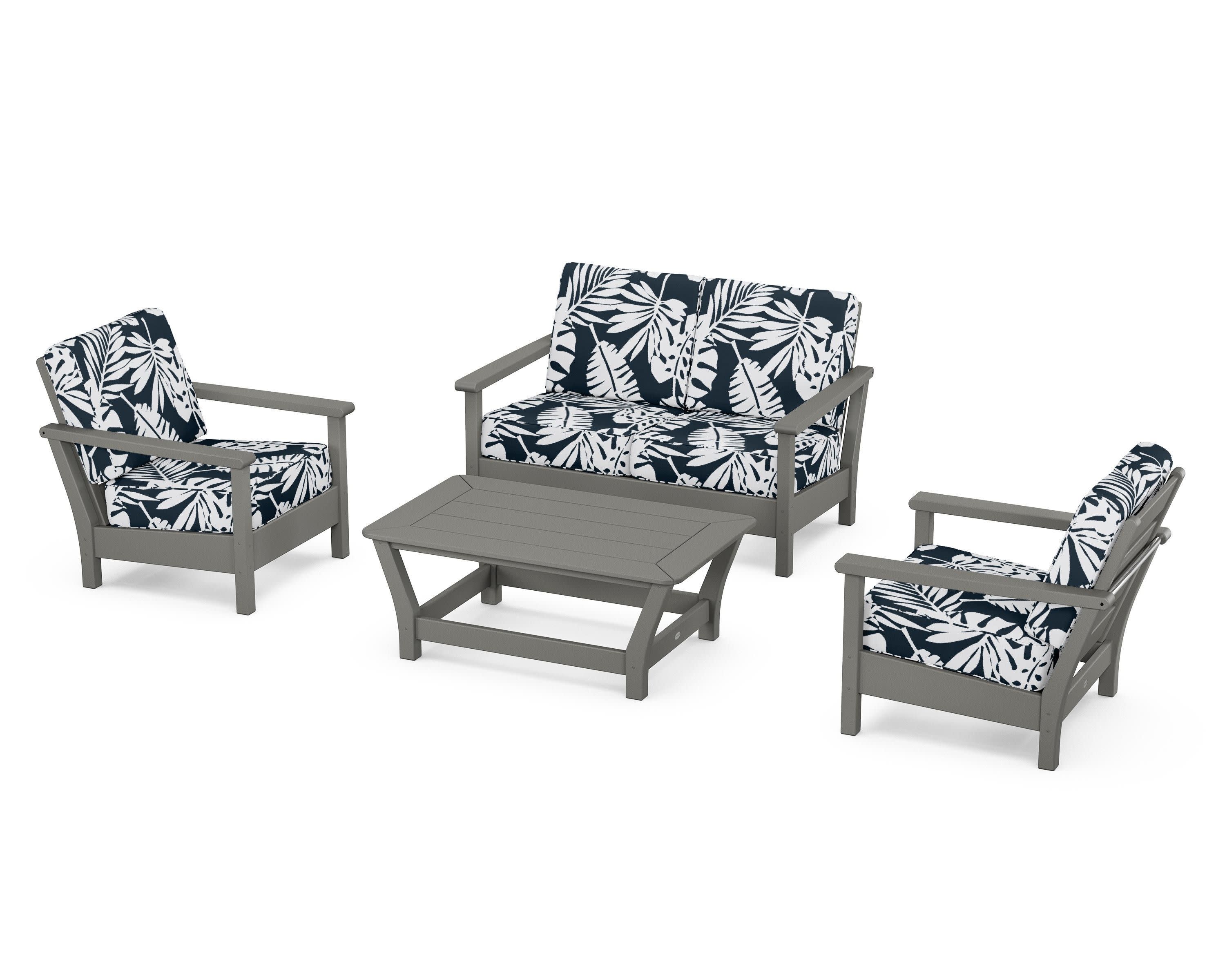 Harbour 4-Piece Deep Seating Set in Slate Grey / Leaf Marine Indigo