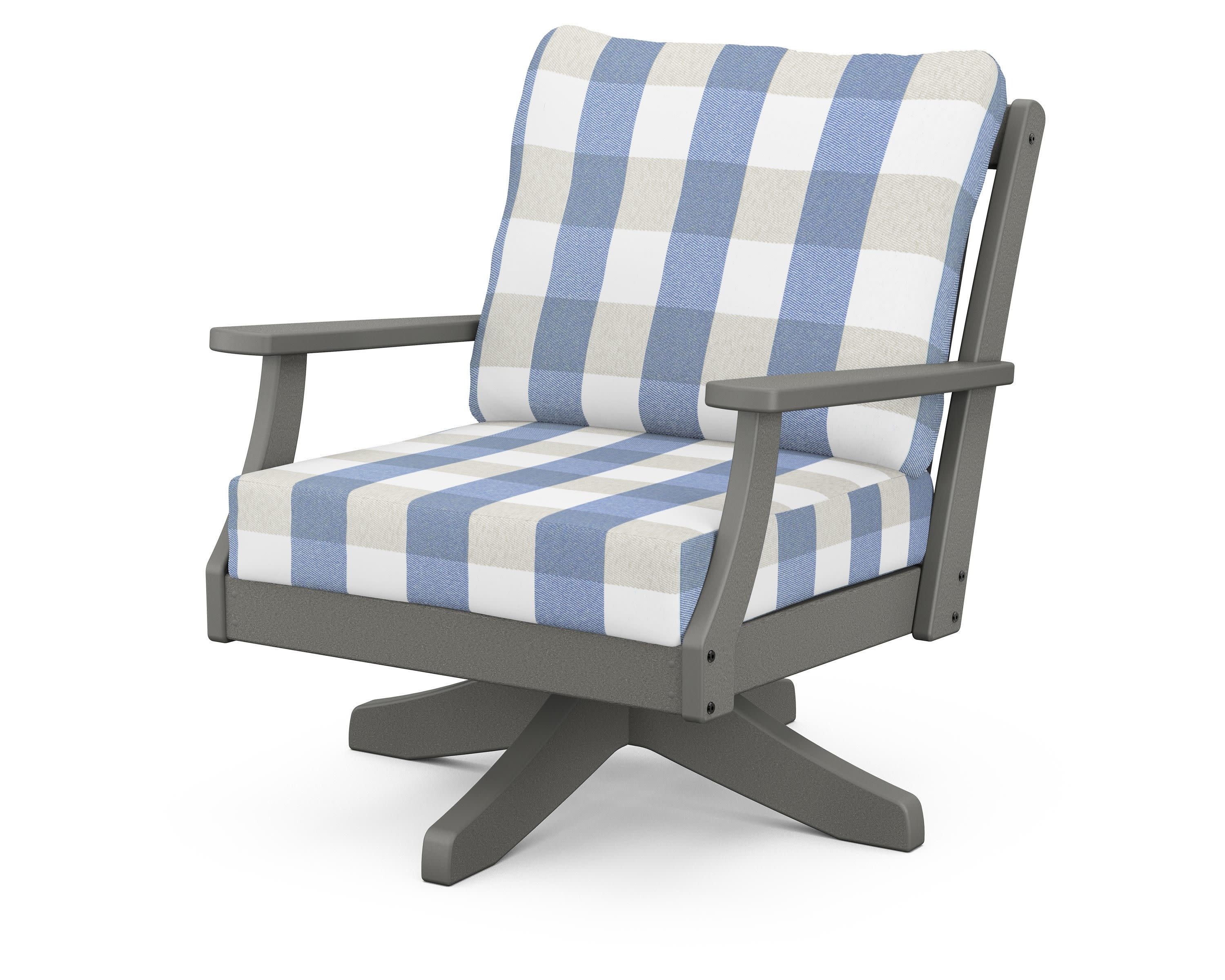 Braxton Deep Seating Swivel Chair in Slate Grey / Buffalo Plaid Sky Blue