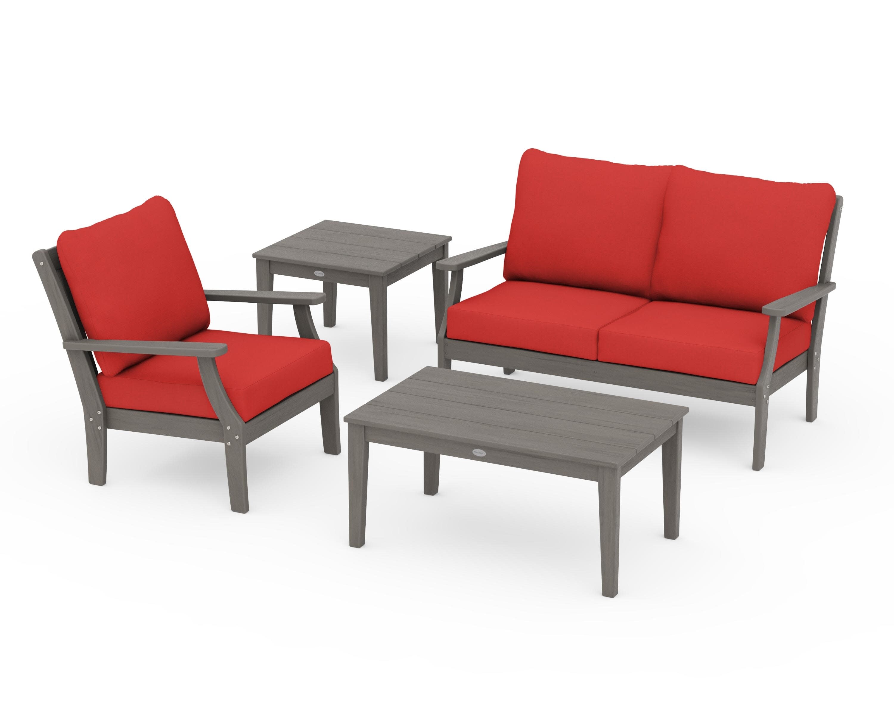 Braxton 4-Piece Deep Seating Set in Driftwood / Crimson Linen