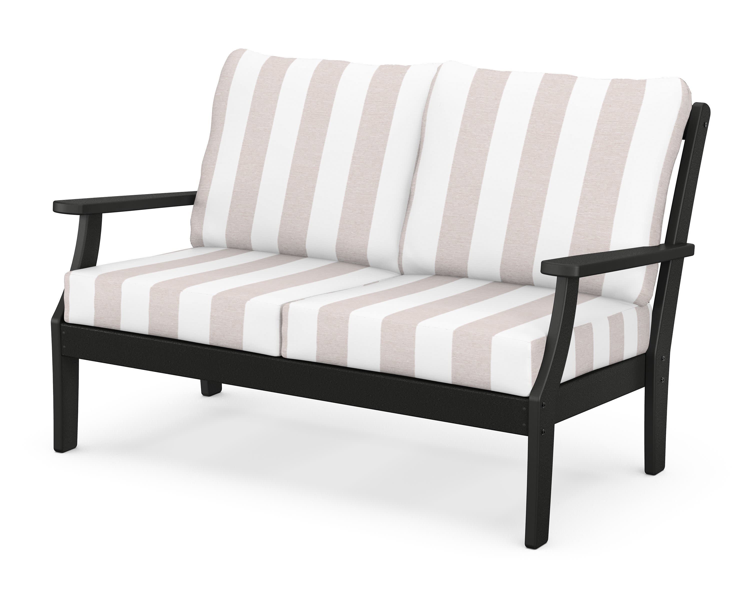 Braxton Deep Seating Loveseat in Black / Cabana Stripe Dune Burlap