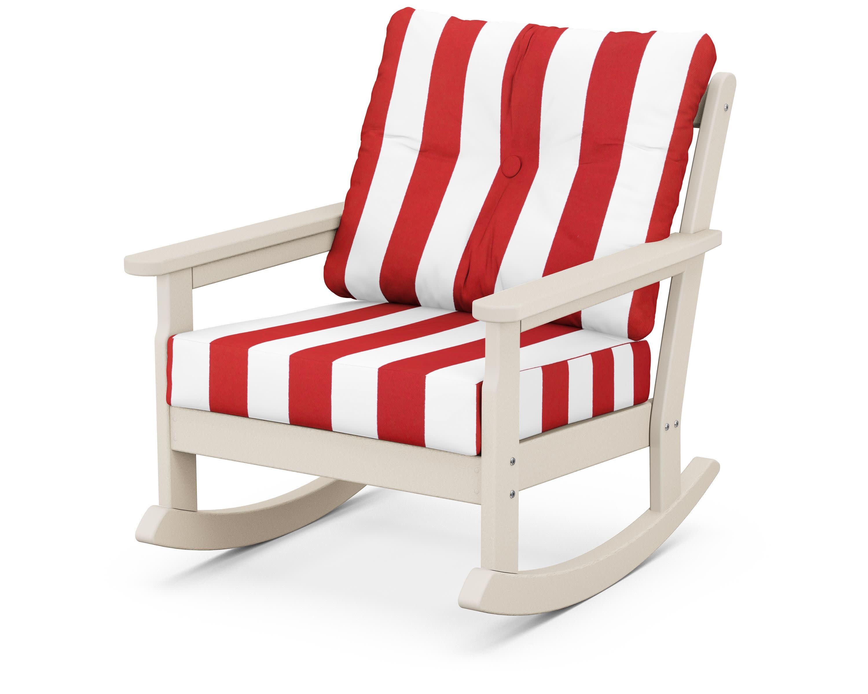 Vineyard Deep Seating Rocking Chair in Sand / Cabana Stripe Crimson