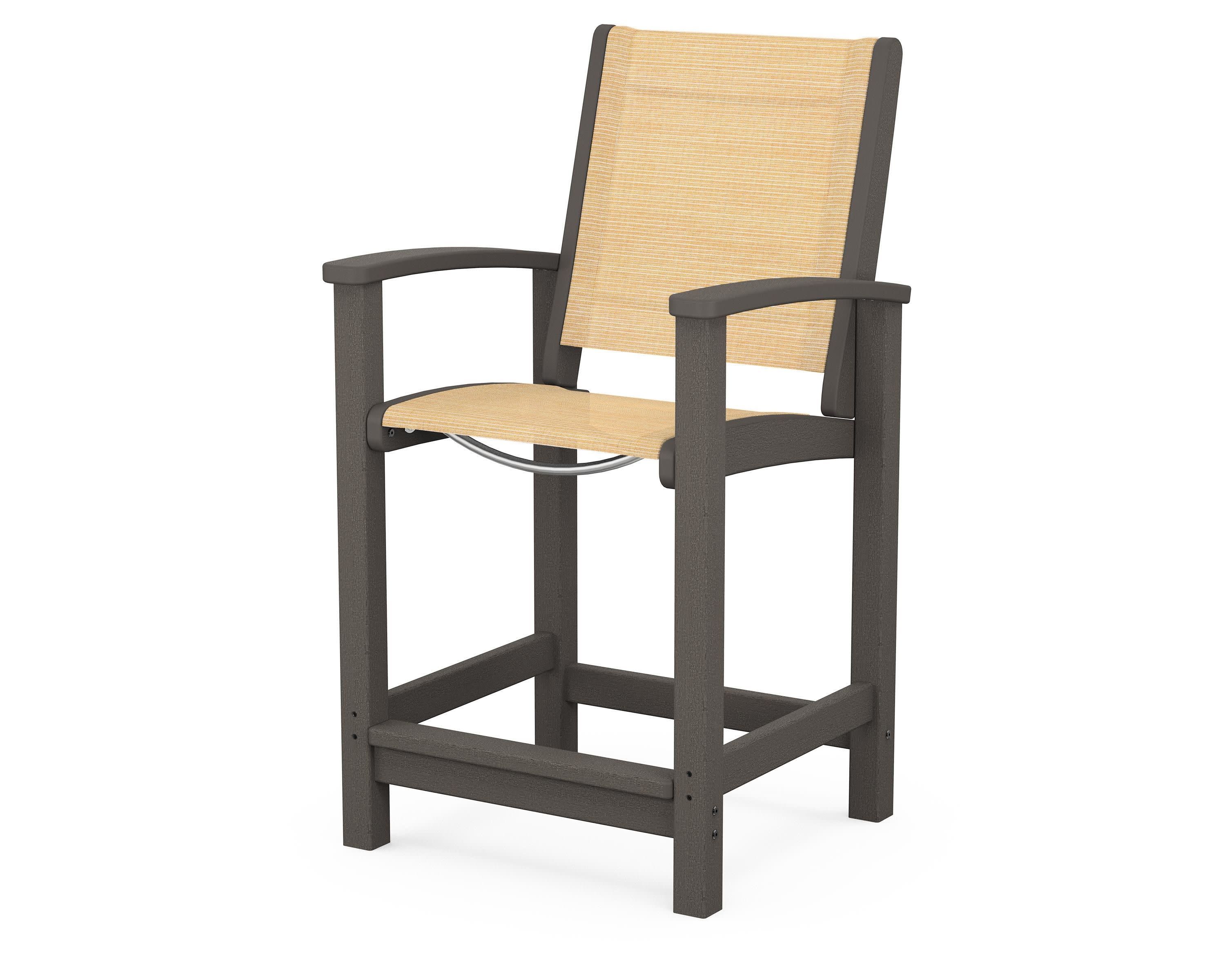 Coastal Counter Chair in Vintage Coffee / Dupioni Apricot Sling
