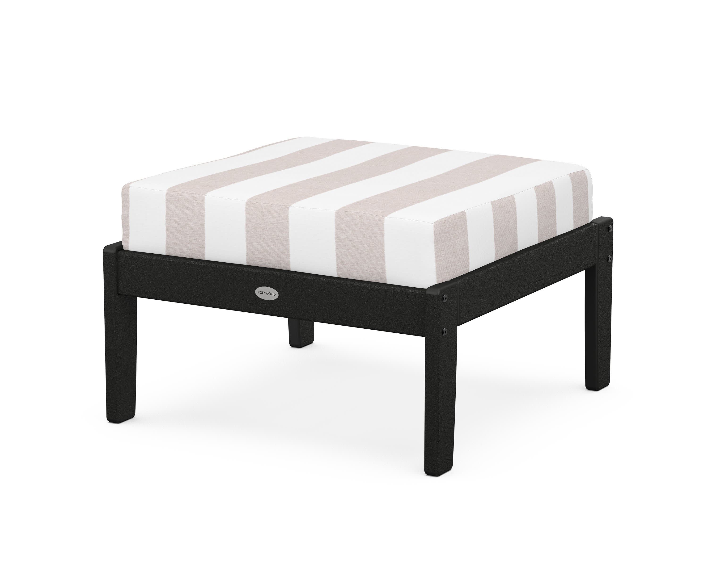 Braxton Deep Seating Ottoman in Black / Cabana Stripe Dune Burlap