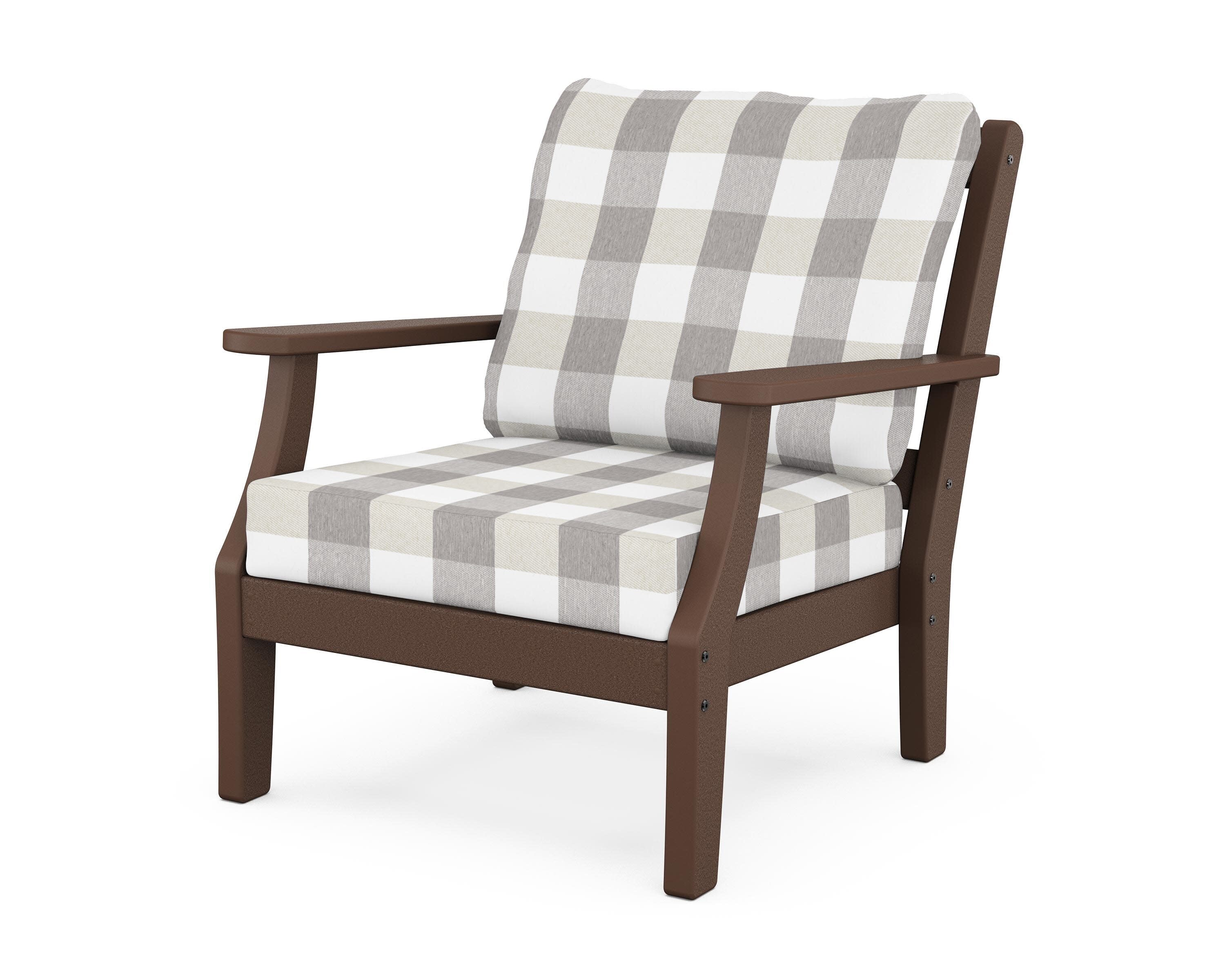 Chinoiserie Deep Seating Chair in Mahogany / Buffalo Plaid Grey Mist