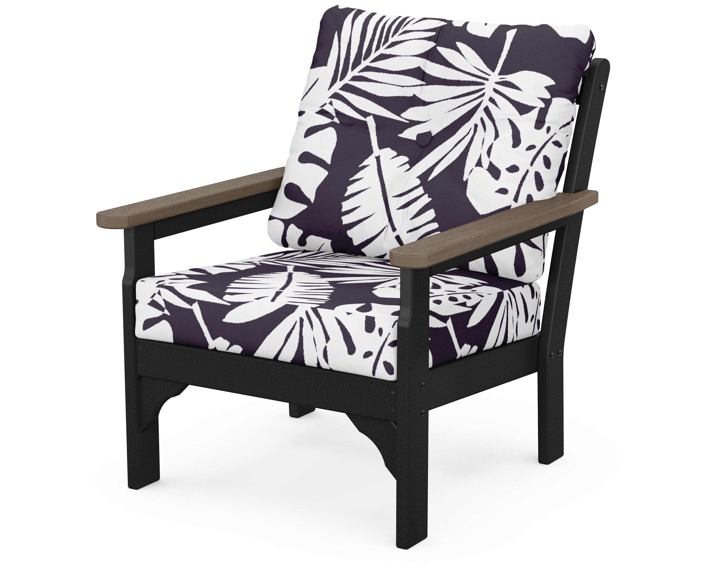 Vineyard Deep Seating Chair in Black / Kona / Leaf Navy