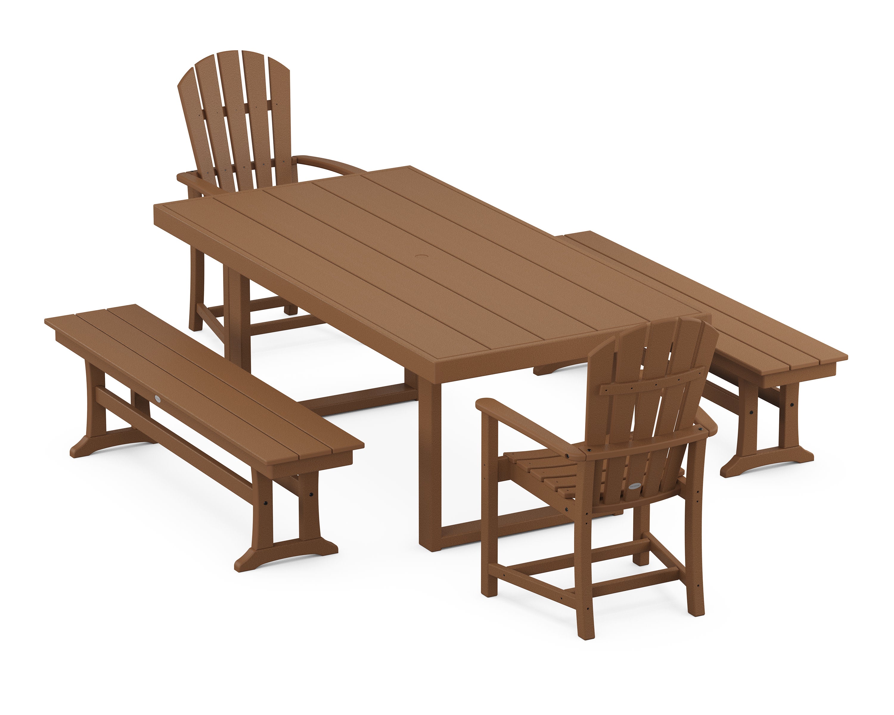 Palm Coast 5-Piece Dining Set with Benches in Teak