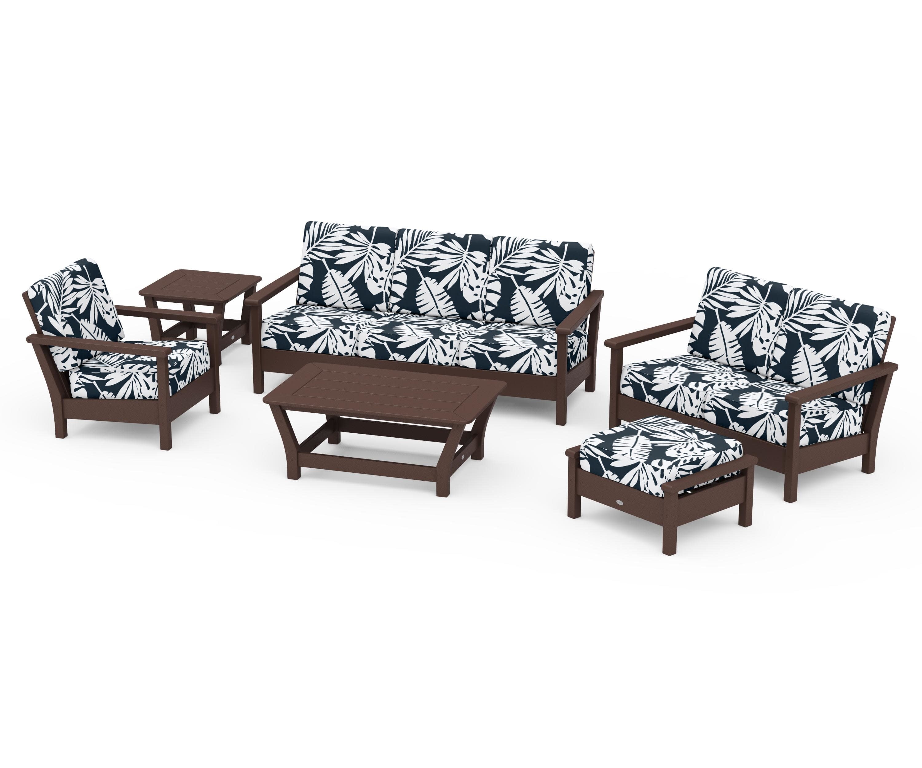 Harbour 6-Piece Outdoor Living Set in Mahogany / Leaf Marine Indigo