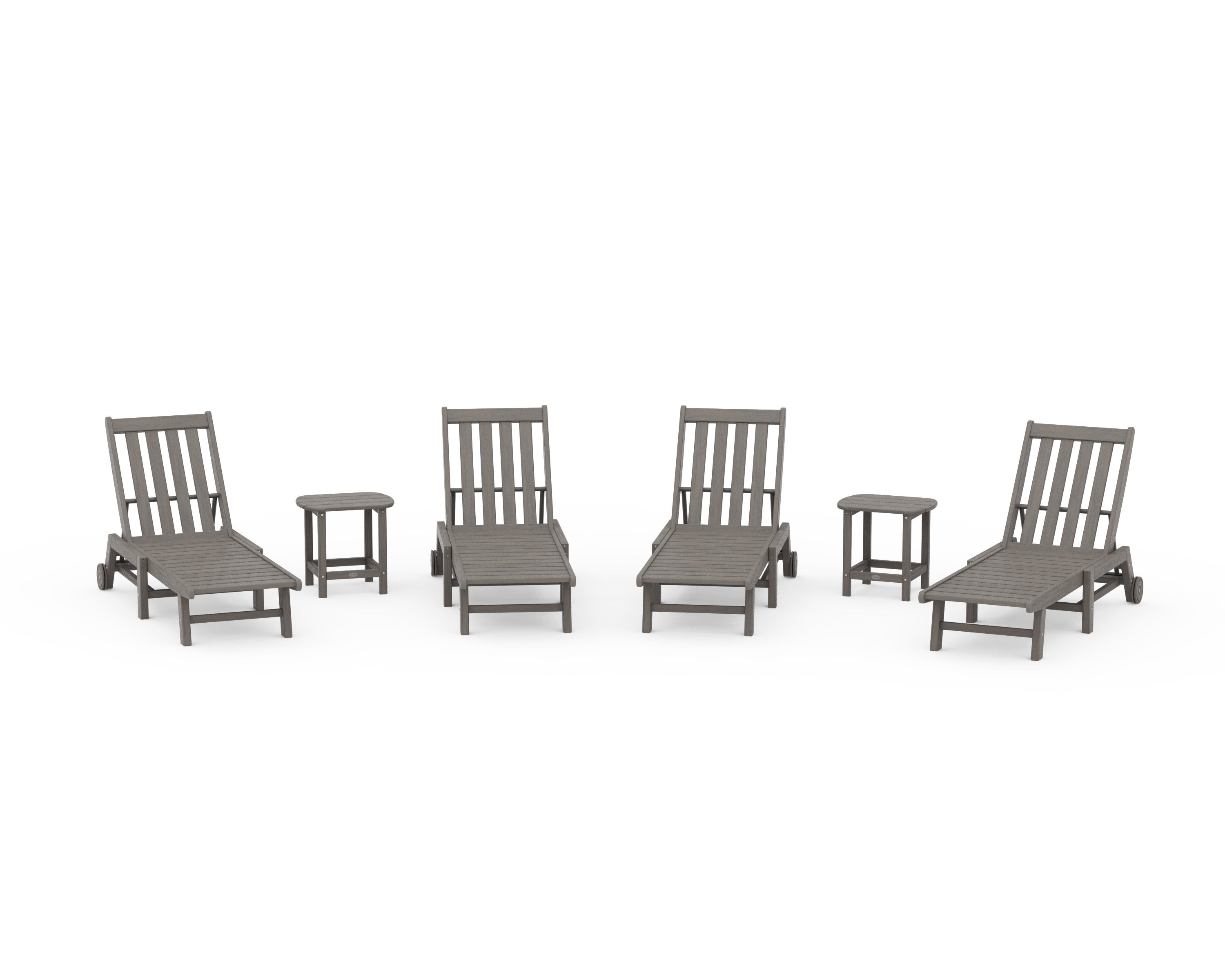 Vineyard 6-Piece Chaise with Wheels Set in Driftwood